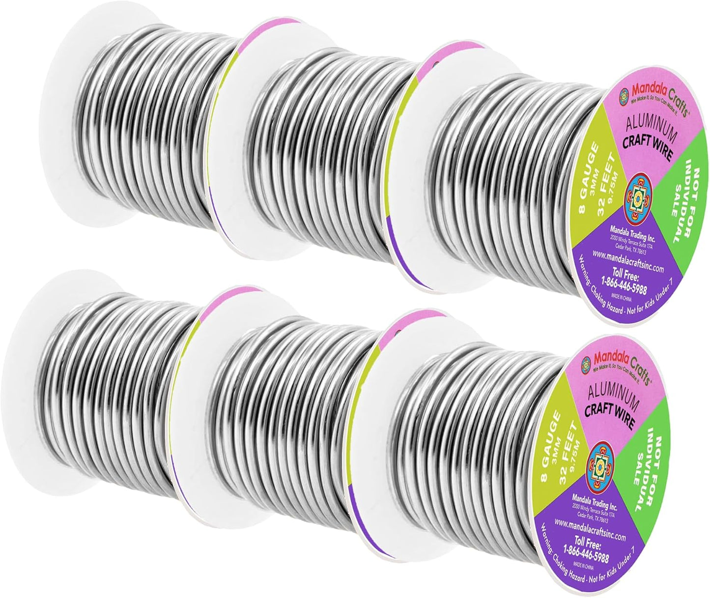 Mandala Crafts 8 Gauge Anodized Aluminum Craft Wire for Jewelry Making - 120 FT Colored Flexible Silver Combo Wire - Bendable for Bonsai Armature Crafting Sculpting