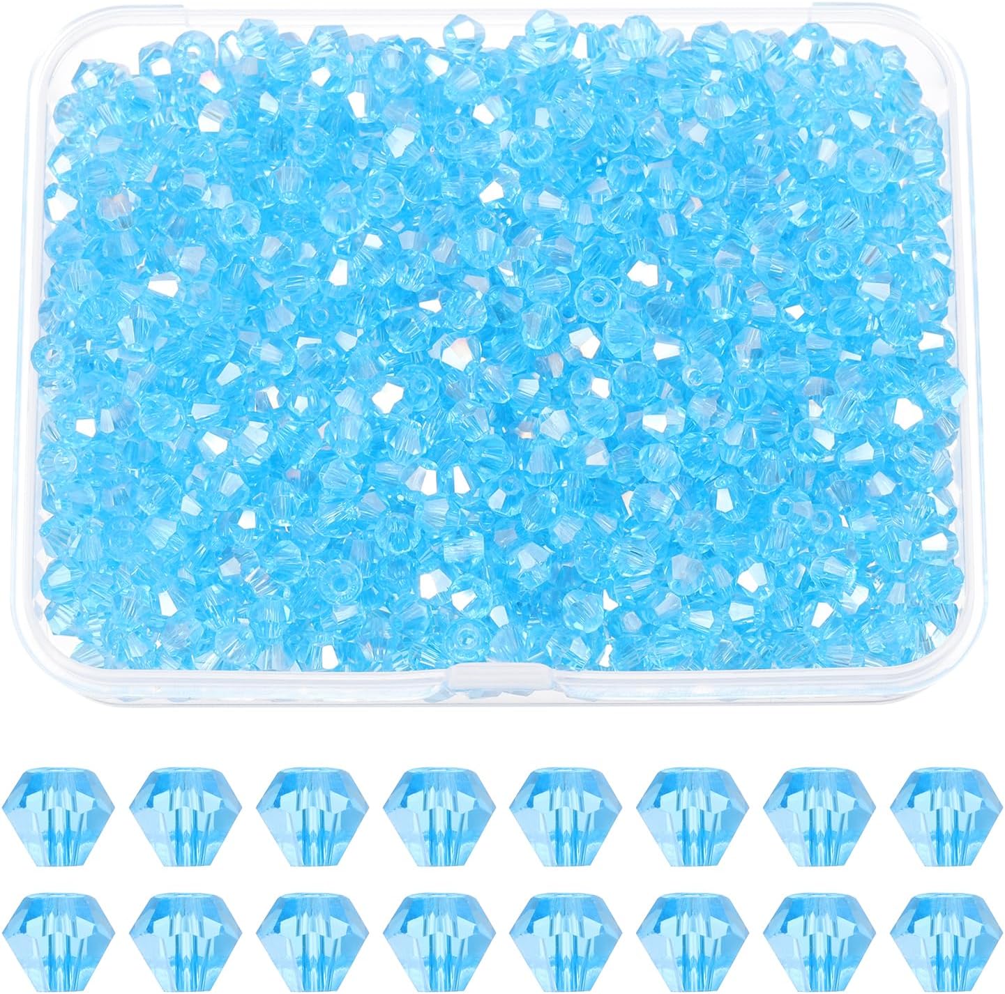 PATIKIL 1000pcs 3mm Bicone Glass Crystal Beads, Faceted Glass Spacer Beads with Box for Jewelry Making Bracelet Necklace Earrings DIY Suncatcher Craft, Sky Blue AB
