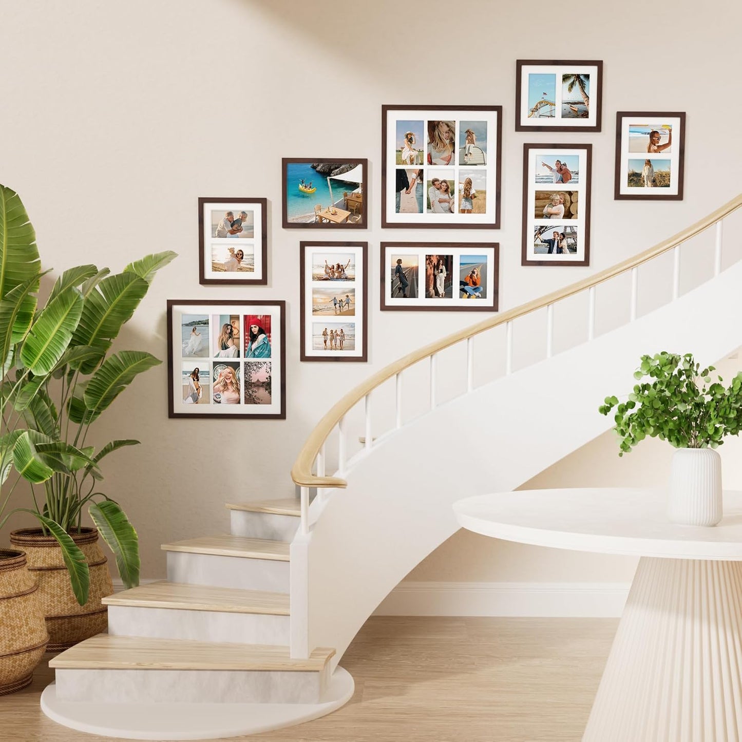 Vittanly 8x10 Collage Picture Frame, Displays 2Pcs 4x6 Pictures with Mat, Photo Frame for Wall Mounting or Table Top with Stand, Brown, 1 Pack