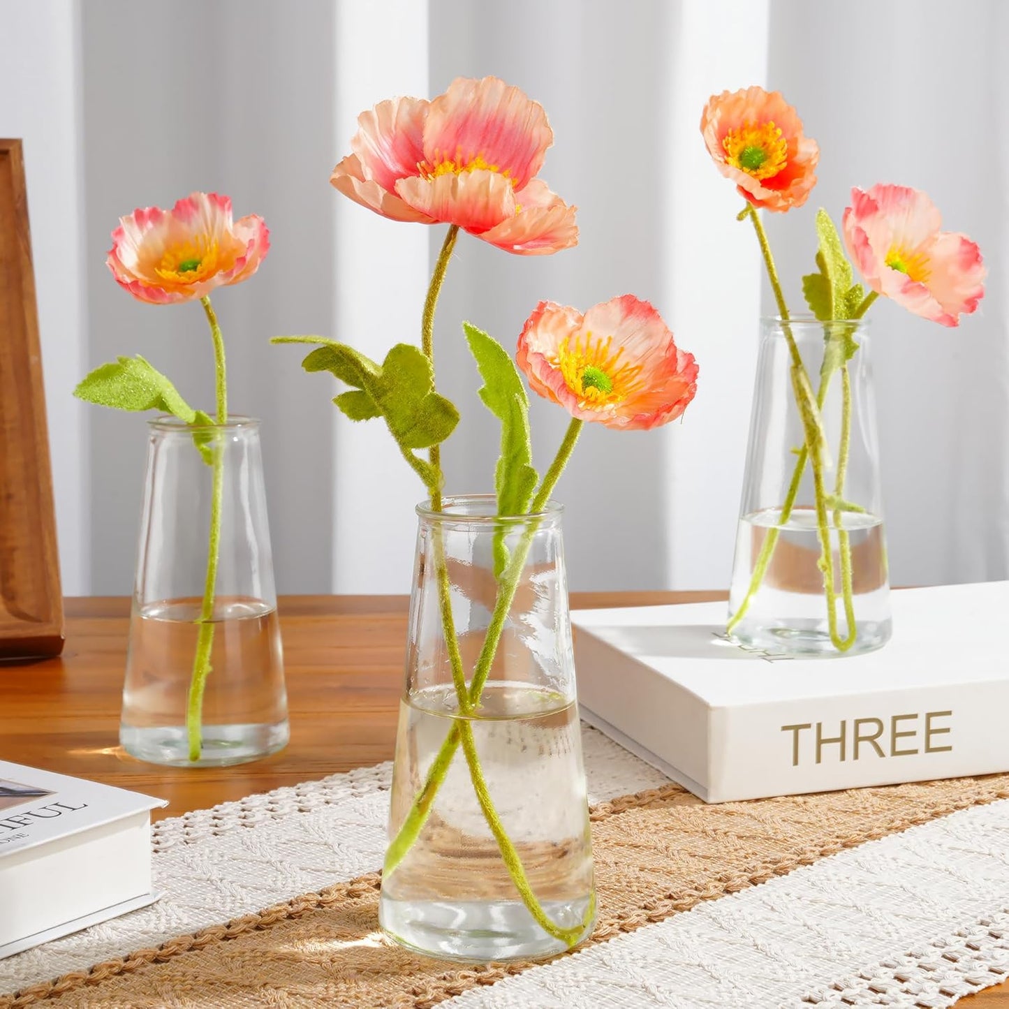 Glass Bud Vases for Centerpieces, Small Flower Vase in Bulk Set of 20, Modern Clear Mini VaseS for Rose Tulip, Wedding Party Dining Table Decor