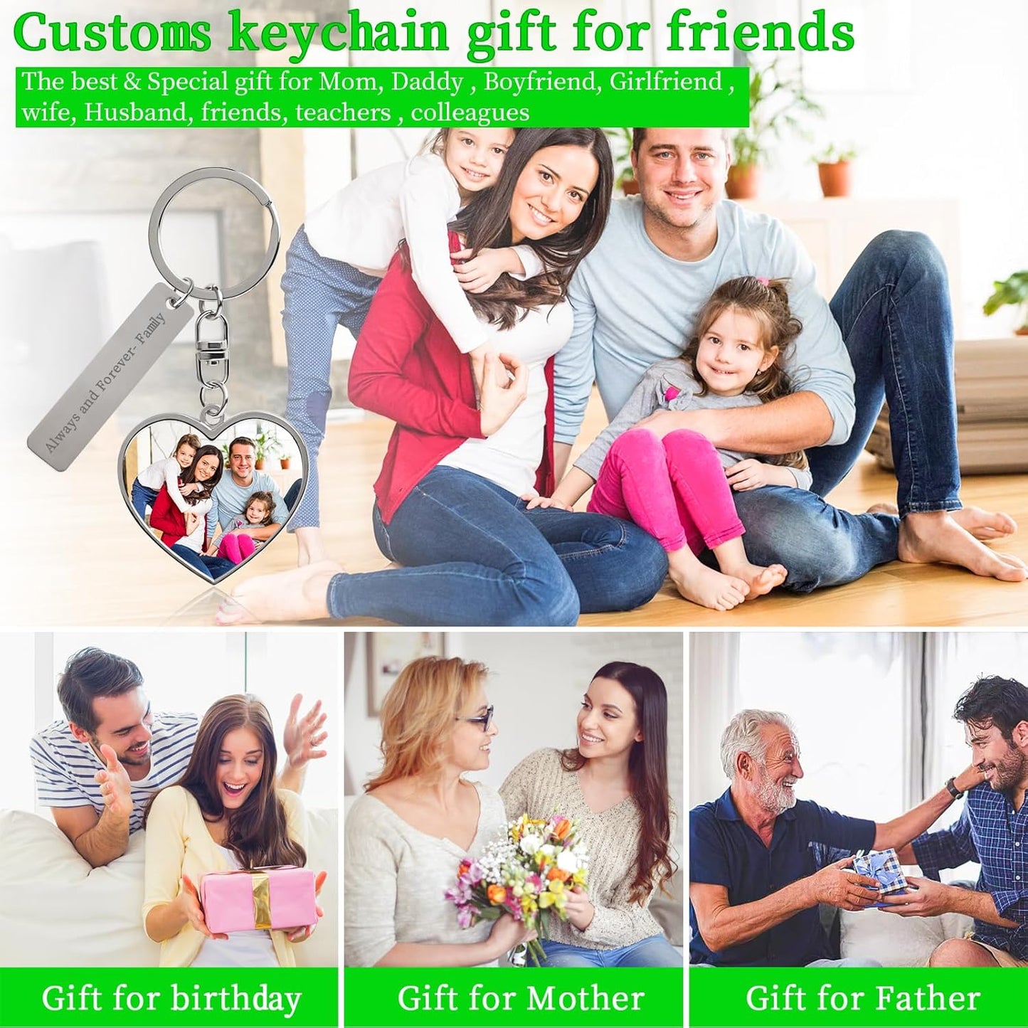 Double Side Custom Keychain with Picture Personalized Engraving Photo Text Customized Gifts for Men Women