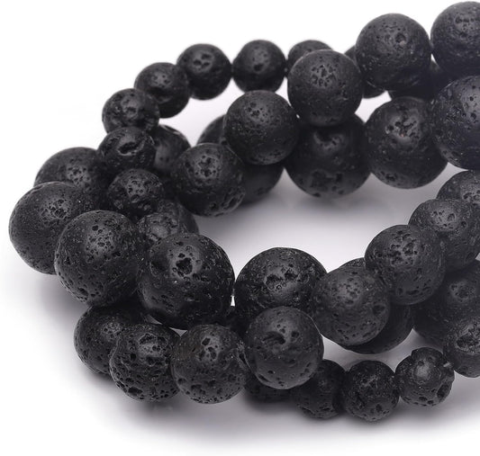 6mm Natural Stone Beads for Jewelry Making,Black Lava Polished Smooth Round Gemstone Beads for Bracelet Necklace 15 Inch