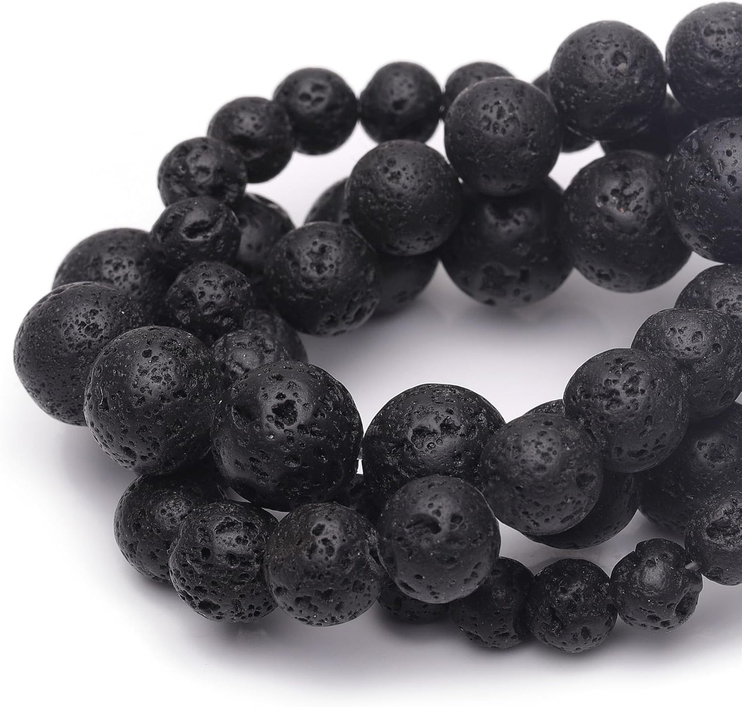 8mm Natural Stone Beads for Jewelry Making,Black Lava Polished Smooth Round Gemstone Beads for Bracelet Necklace 15 Inch