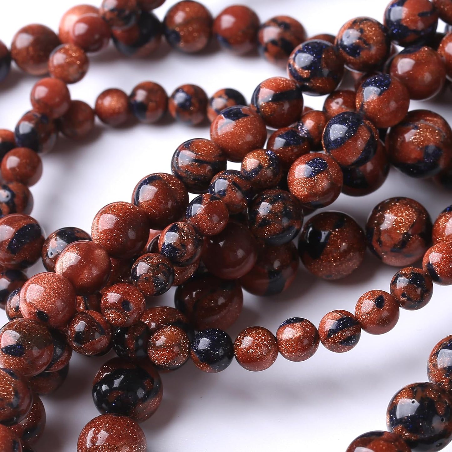 Galaxy Blue Gold Sand 10MM Stone Beads for Jewelry Making DIY Craft Gemstone Beads Kit (10mm, 35pcs) Cosmic Crystal Pebbles for Bracelets, Necklaces, Home Decor