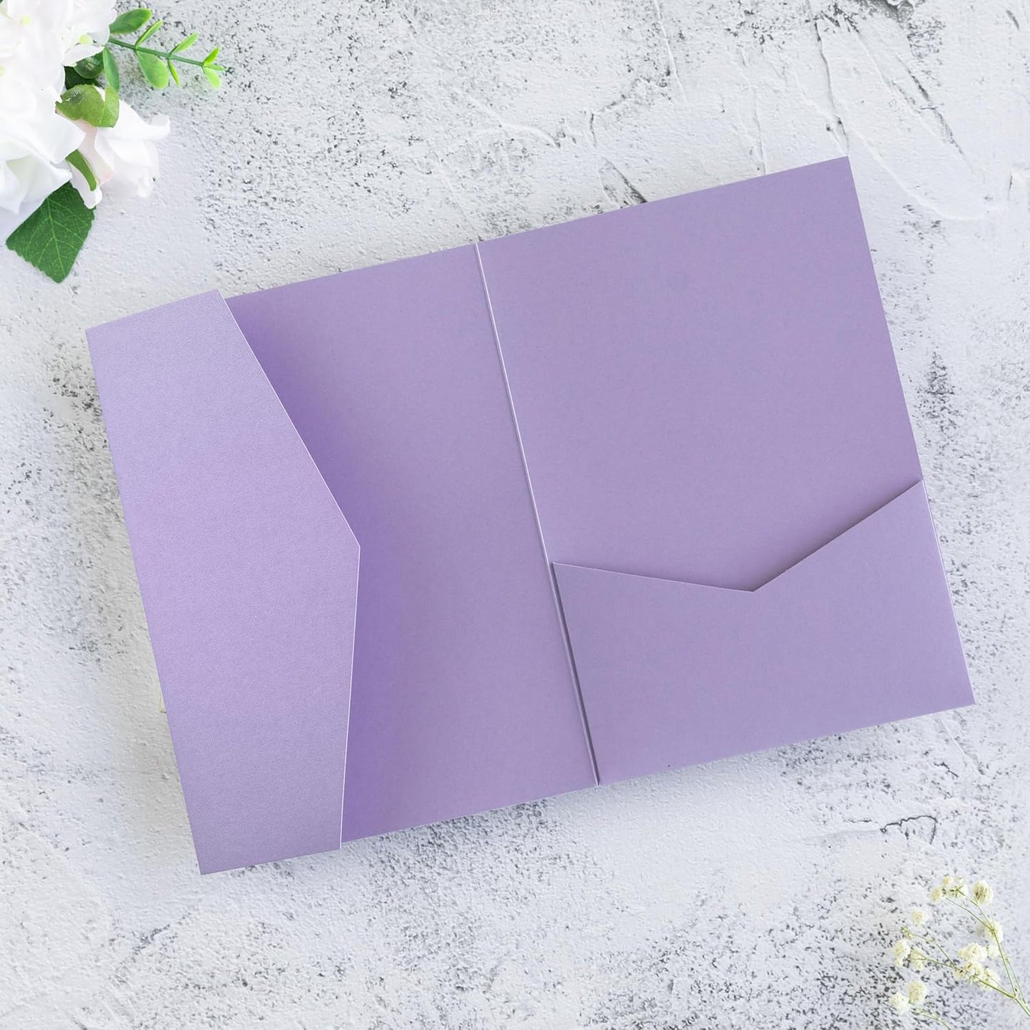 20 PCS Lilac Tri-fold Laser Cut Wedding Invitation Pockets for 5x7 Wedding Cards Bridal Shower Engagement Quinceanera Invitation