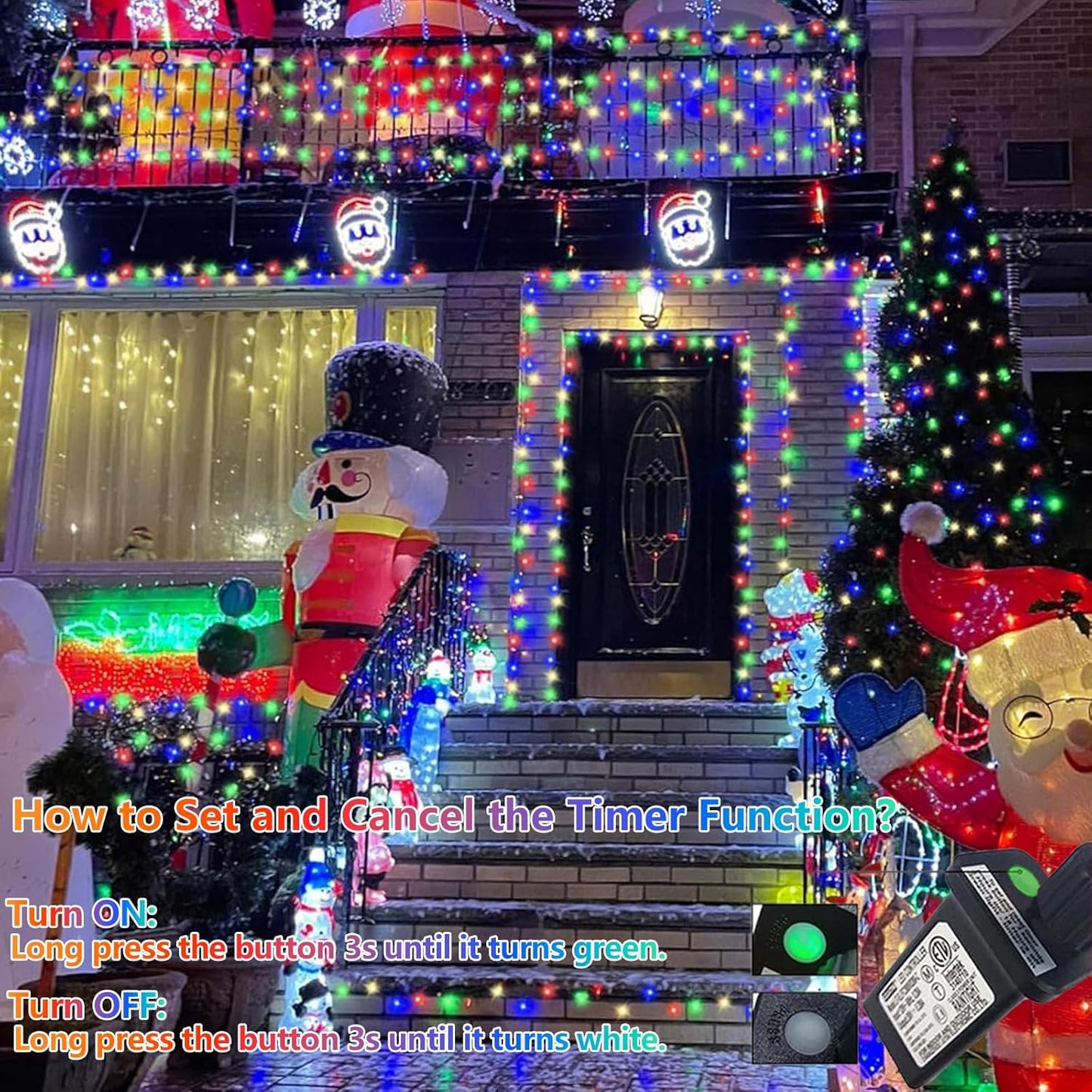 YEGUO Christmas Lights, 165ft 500 LED String Light Multicolor, Green Wire Plug in for Indoor Outdoor