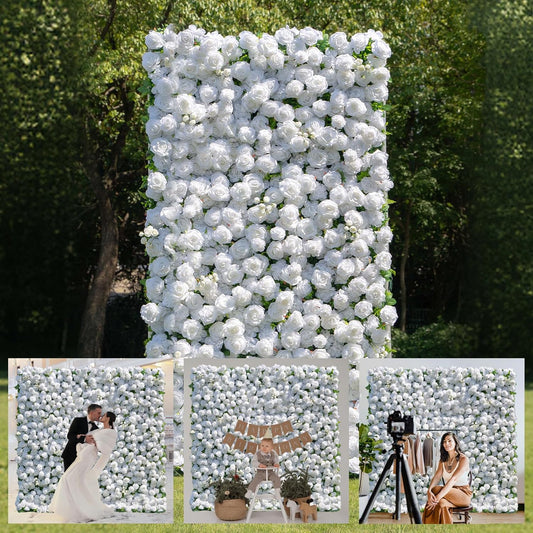 Artificial Flower Wall Panels, Gorgeous 5D Silk Luxury Floral Backdrop Decor for Wedding Celebrations, Festive Party and Home Decorating, Quick Assembly and Storage, 4ft*8ft