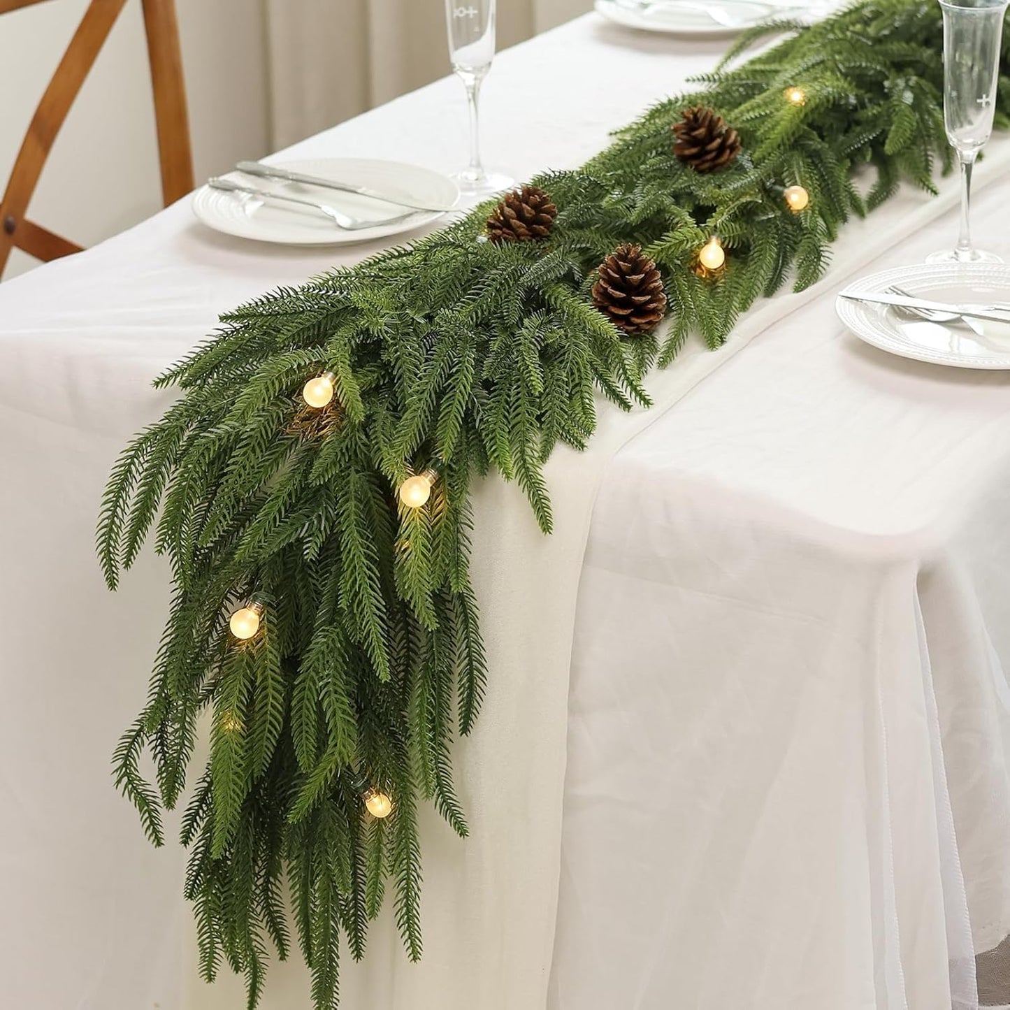 5FT Christmas Norfolk Pine Garland -2PCS, Artificial Pine Needles Garlands Faux Greenery Fake Garland for Holiday Fireplace,Table,Window,Stairs,Mante,Indoor Outdoor Decor