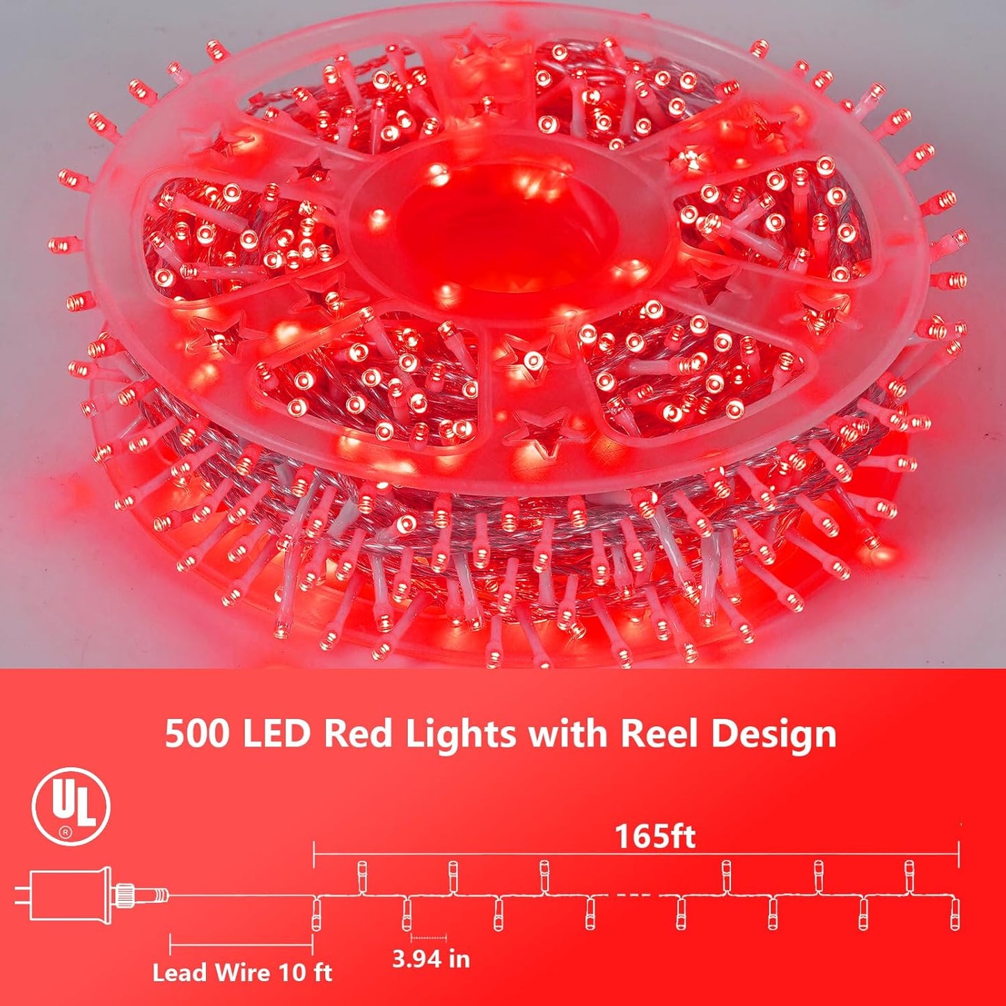 YEGUO 165ft 500 LED Halloween Lights Outdoor Waterproof, Red String Lights Indoor Plug in, 8 Modes Clear Wire for Halloween Holiday Home Tree Garden Patio Decor