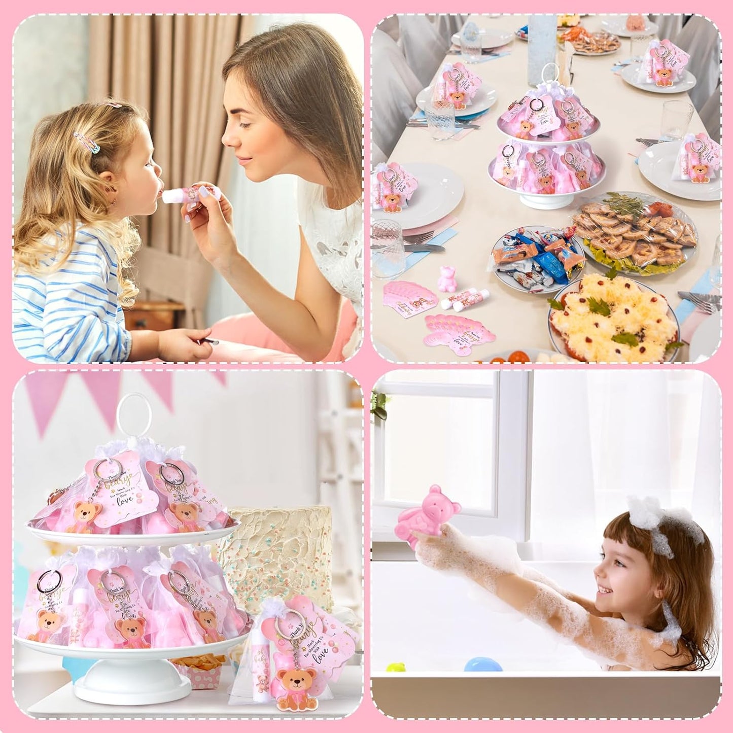 288 Baby Shower Favors Baby Shower Gifts Bulk Lip Balms Soaps Keychains Organza Bags Guest Appreciation Gift with Thank You Tags and Cards for Boys Girls Guest Gift(Pink,Bear)