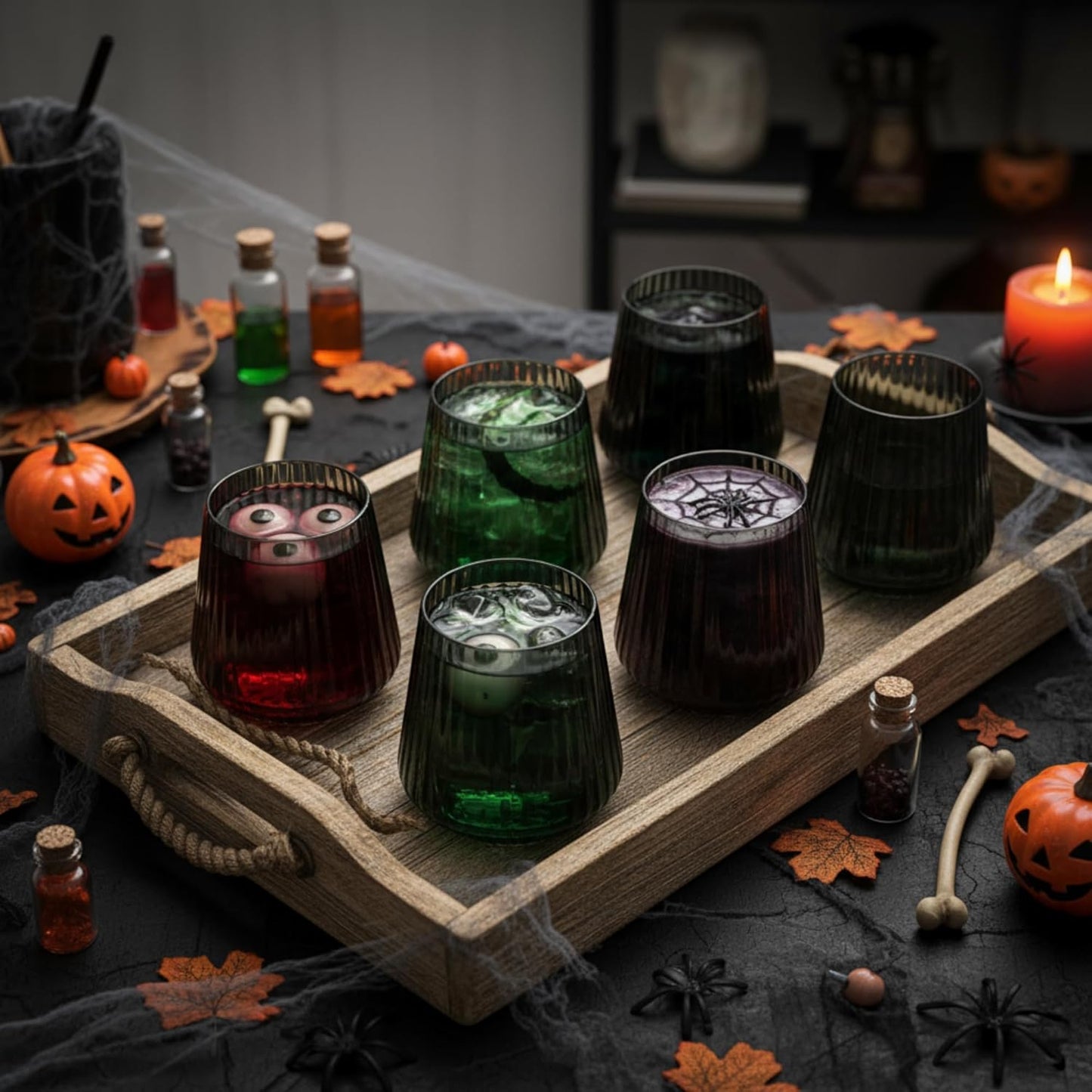 Suclain Plastic Wine Glasses Ribbed Stemless Wine Glasses 14oz Vertical Design Unbreakable Cups for Outdoor Indoor Vintage Elegant Champagne Whiskey Cups for Party Wedding(Black,50 Pcs)