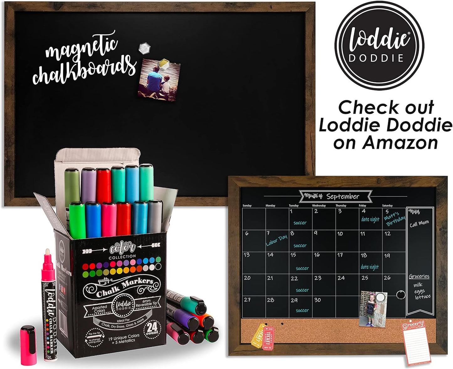 Loddie Doddie Chalk Board for Wall - 20 x 30 in Gray Rustic Frame - Magnet Board - Easy Erase Surface for Use as Chalkboard Calendar