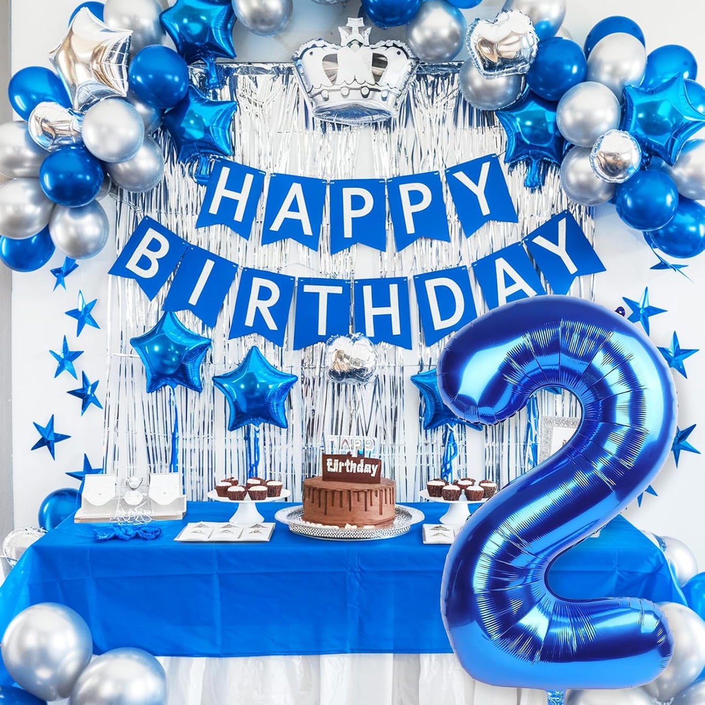 40 Inch Balloon Number 2 Navy Blue, Large Foil Dark Royal Blue Number Balloons Set 0-9, Self Inflating Digital 2 Helium Balloons for Boys 2nd Birthday Anniversary Baby Shower Party Decorations