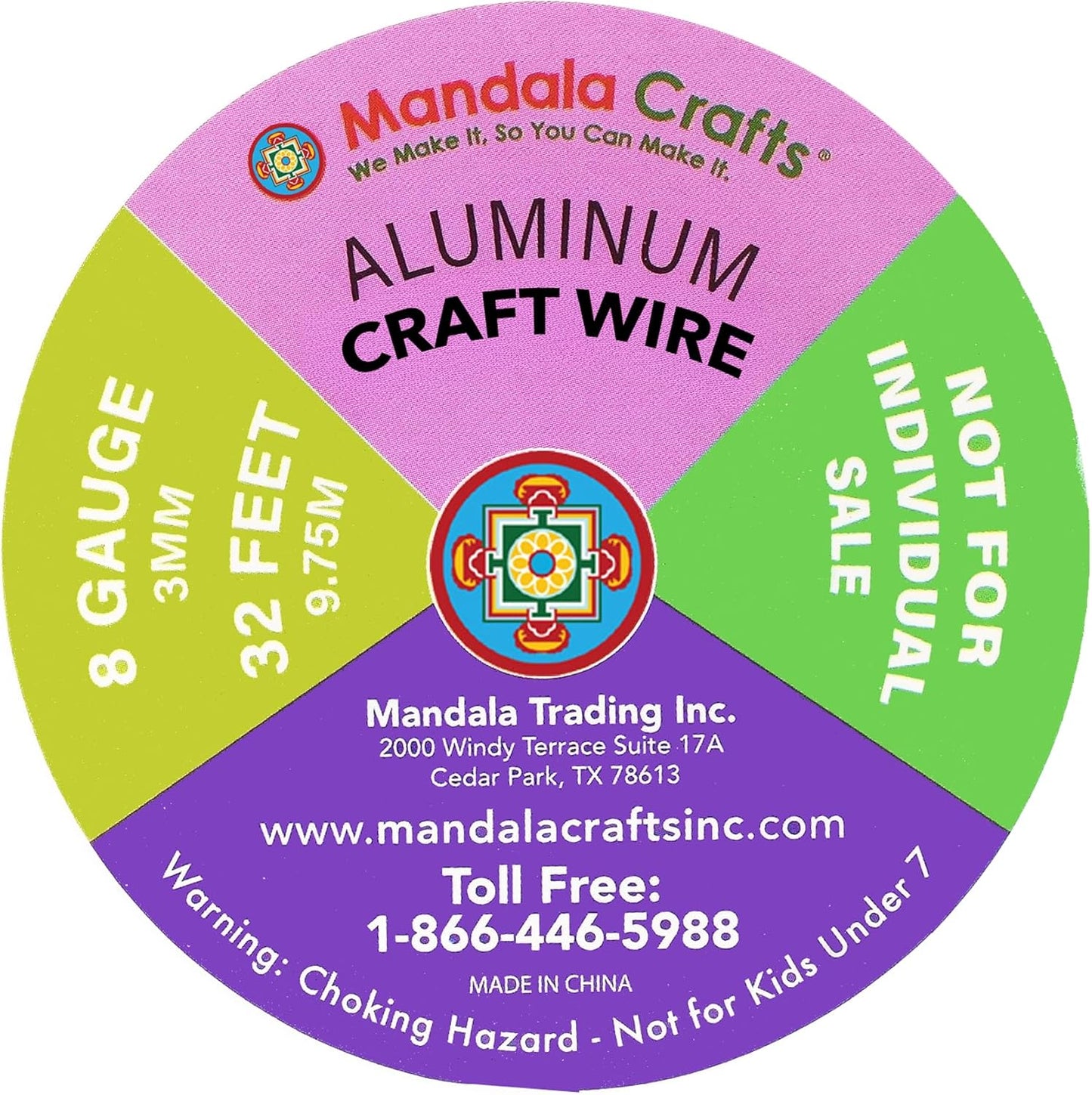 Mandala Crafts 8 Gauge Anodized Aluminum Craft Wire for Jewelry Making - 120 FT Colored Flexible Silver Black Gold Purple Red Kelly Green Wire - Bendable for Bonsai Armature Crafting Sculpting