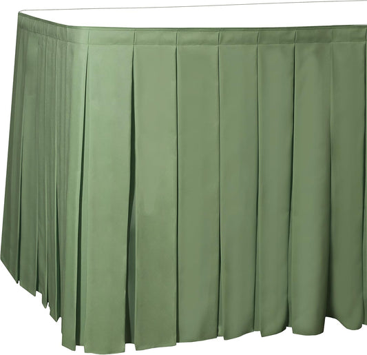 Ultimate Textile Pleat Polyester Fabric Table Skirt - Machine Washable Flame Resistant with Clips for Events, Weddings & Trade Shows, Cut & Sewn in Paterson, NJ - Sage, 7' Box Pleat