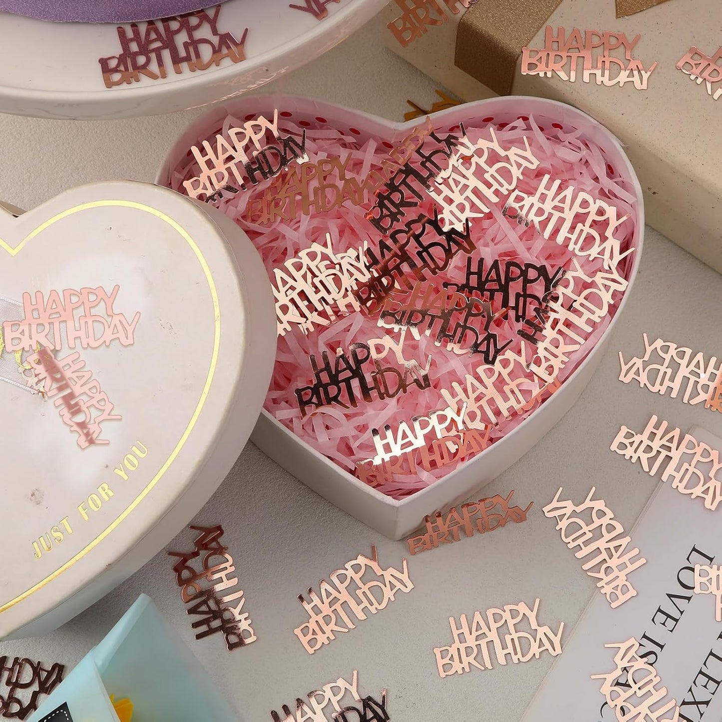 MARFOREVER Rose Gold Happy Birthday Glitter Confetti, Birthday Party Metallic Foil Table Confetti Cake Balloon Sprinkles Table Centerpiece for Adult Baby Party Decorations