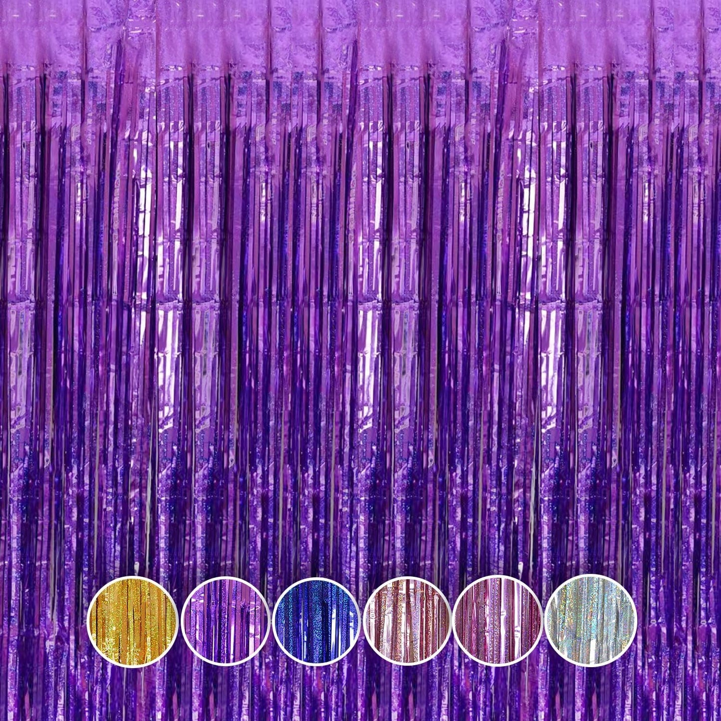 QRabbit 4 Pack Purple Tinsel Foil Fringe Curtains - 3.3x6.6 Ft Metallic Party Streamers Backdrop for Birthday Wedding Christmas Party Decor, Self-Adhesive Photo Booth Wall Door Decorations