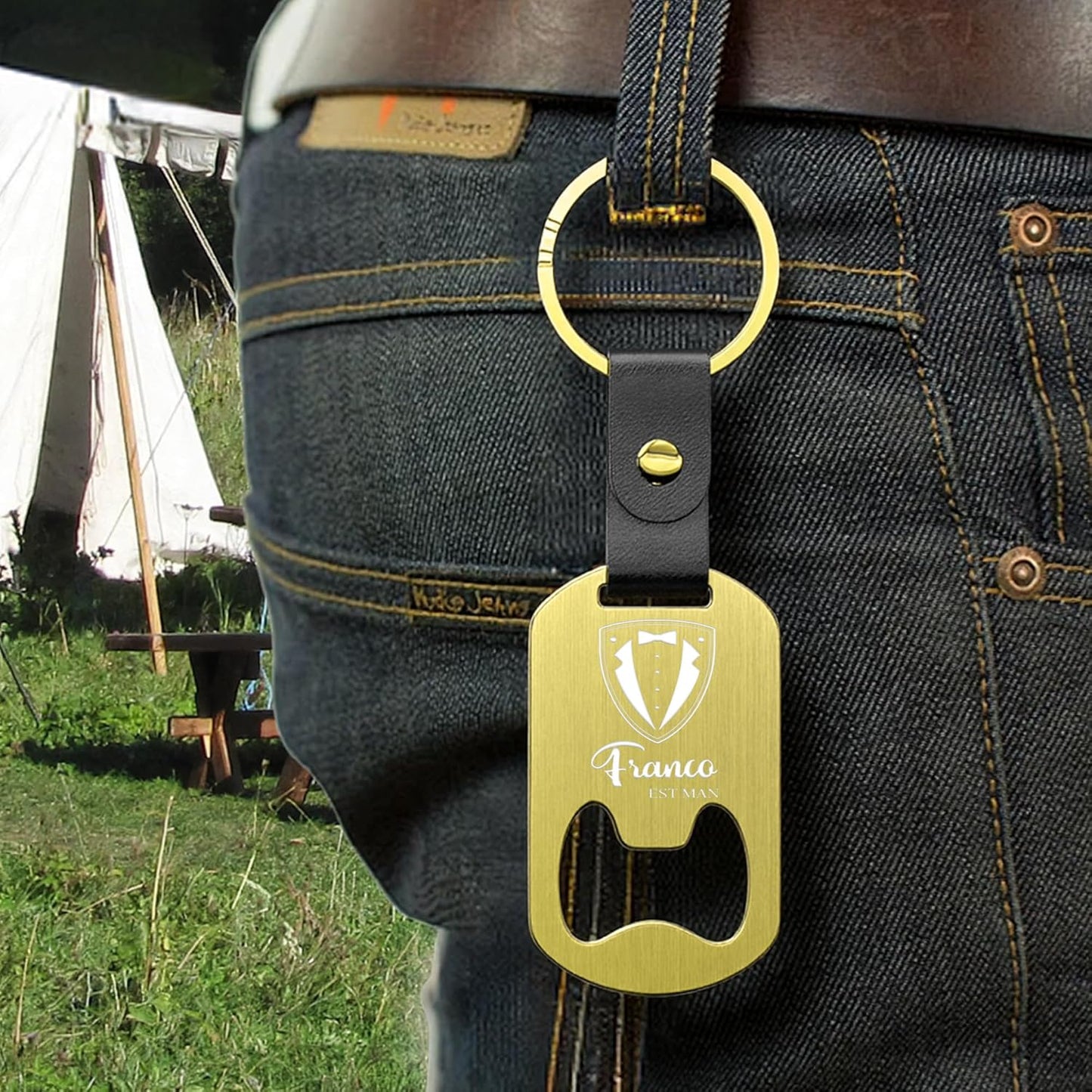 2 in 1 Personalized Bottle Openers Keychains Bulk,Pack 5-100 Flat Metal Custom Keychain with Your Text/Logo/QR Code, Unique Multitools for Wedding Party Favor, Bar, Promotion, Gift (Gold)