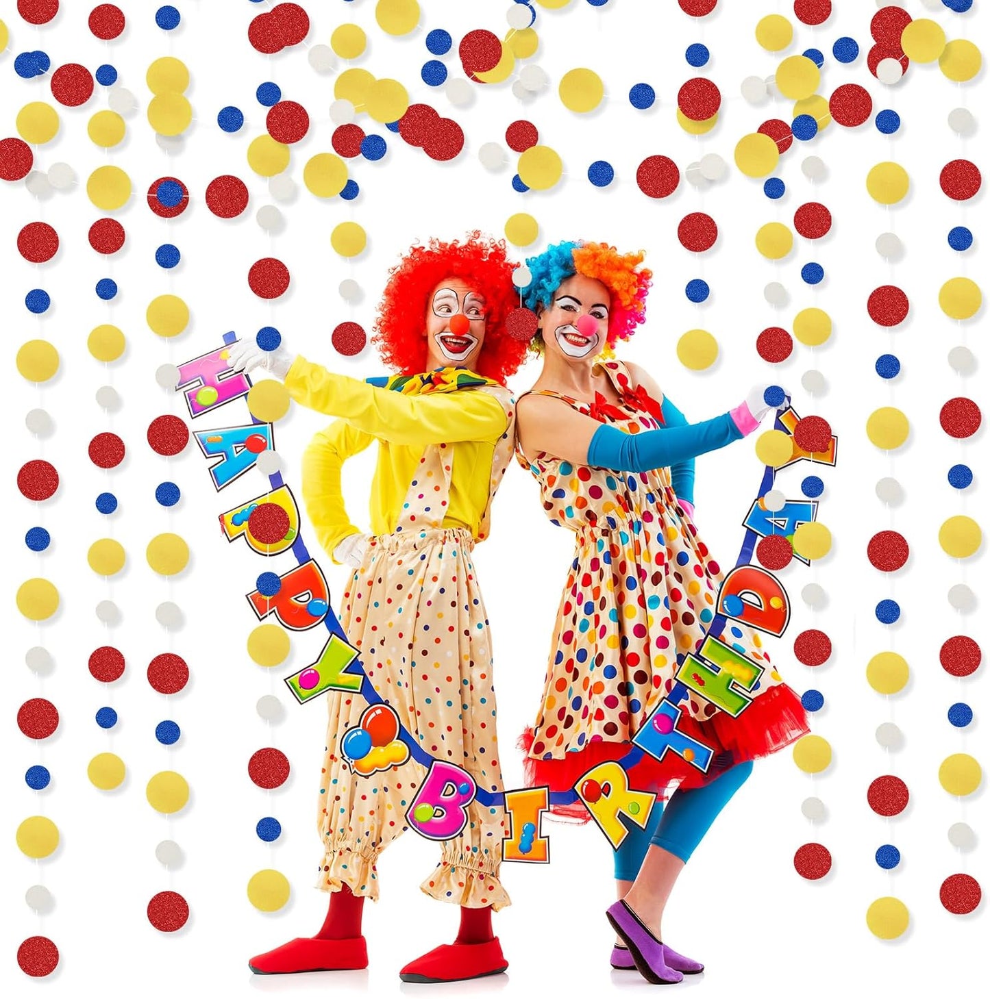 Outus 5 Pieces Colorful Dots Paper Garland Round Glitter Garland Hanging Confetti Streamers Backdrop for Candy Birthday Classroom Halloween Trunk or Treat Car Decoration (Red,Blue,Yellow)