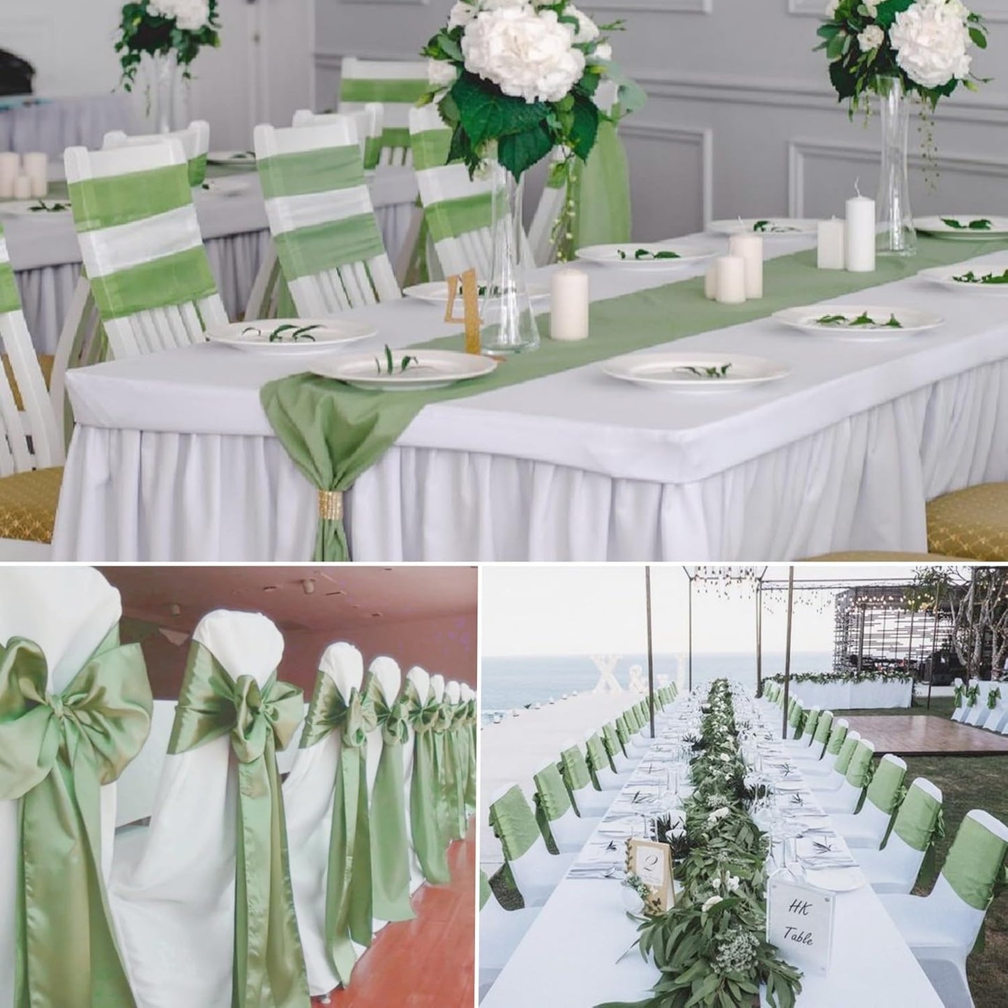 50 PCS Satin Chair Sashes Bows Decorative Universal Chair Cover Chair Ribbon Ties Back Sash for Wedding Party Ceremony Reception Hotel Event Banquet Restaurant Home Kitchen Decor(7x108inch,Sage Green)