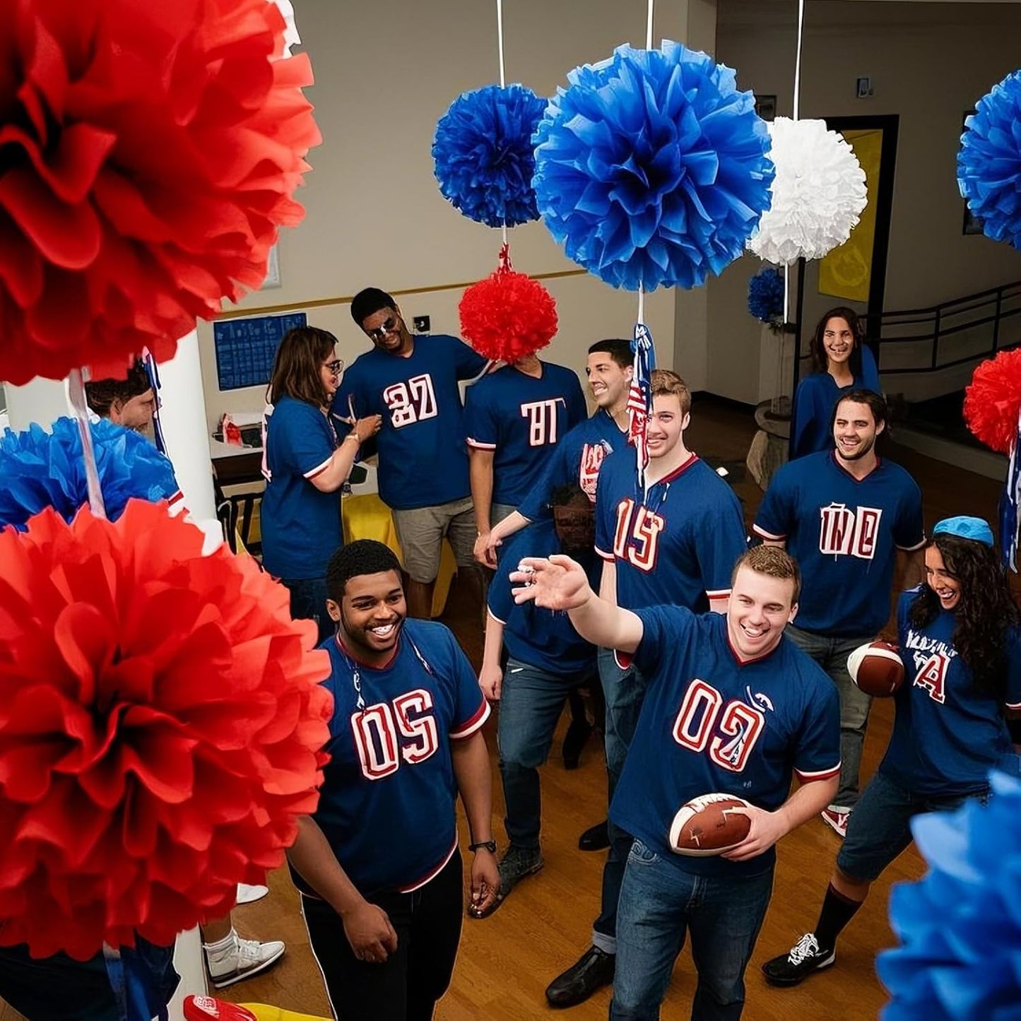 Capesaro Red White and Blue Tissue Paper Pom Poms, 15PCS Tissue Paper Flowers for or 4th of July Patriotic Graduation Birthday Wedding Nautical Baseball Theme Party Decoration