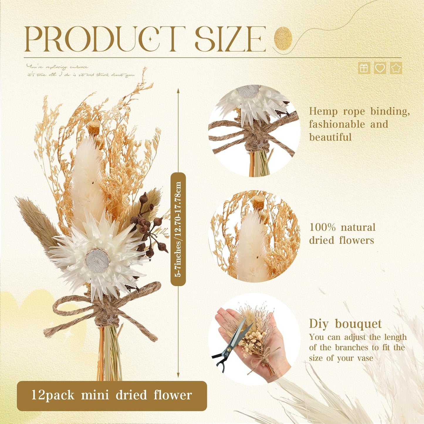 Layhit 12 Pack Boho Dried Flower Bouquet Mini Wedding Handmade Dry Flowers Decor for Vase Crafts DIY Photo Boutonniere for Men Floral Plant for Bridesmaid Gift Birthday Decor