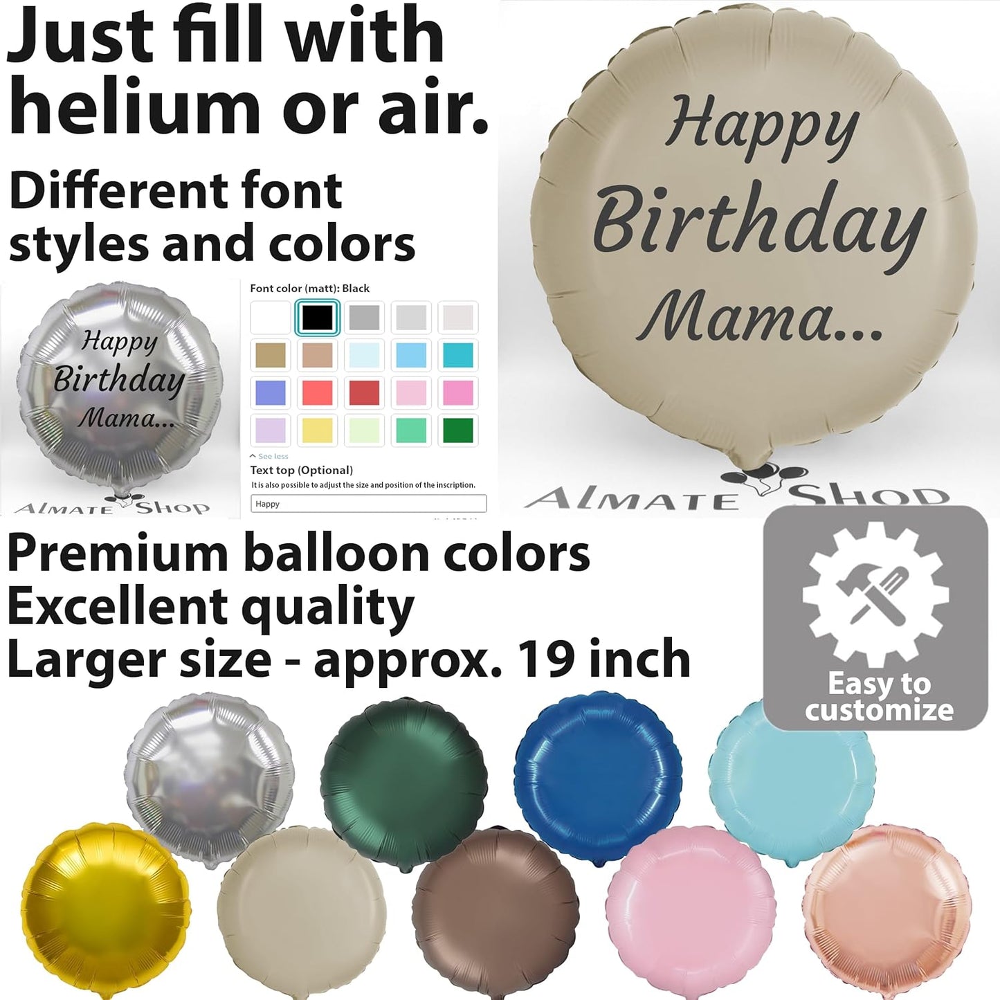 Сustom balloons Name Personalized foil Balloon round 19 inch satin and glossy colors Any text Gift Idea Surprise Customizable Birthday Wedding Anniversary Party decoration gifts surprise