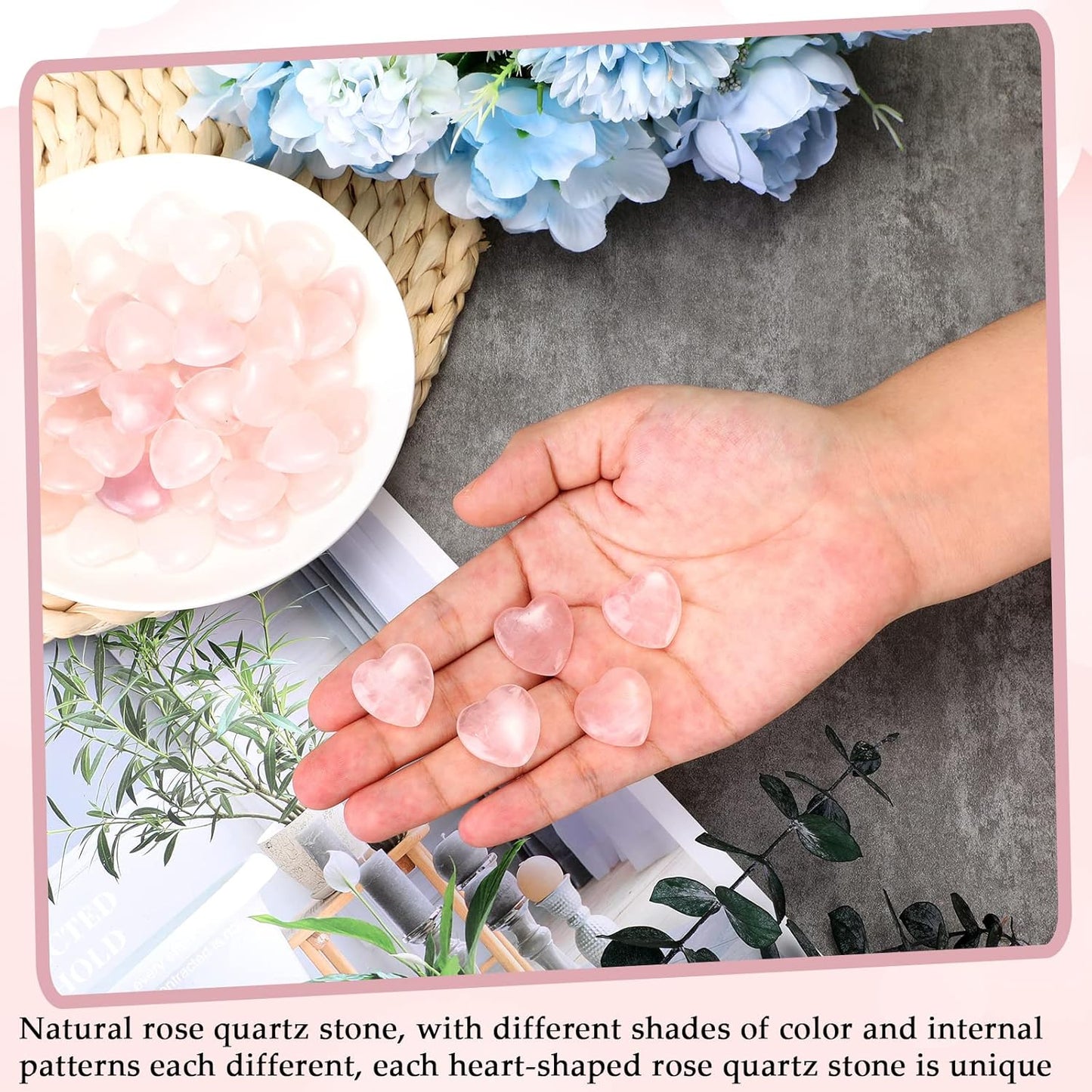 Gerrii 50 Pcs Heart Healing Stone Bulk Quartz Heart Inspirational Stones Gift for Women Love Pocket Polished Natural Energy Balancing Meditation 0.8 Inch(Rose Pink)