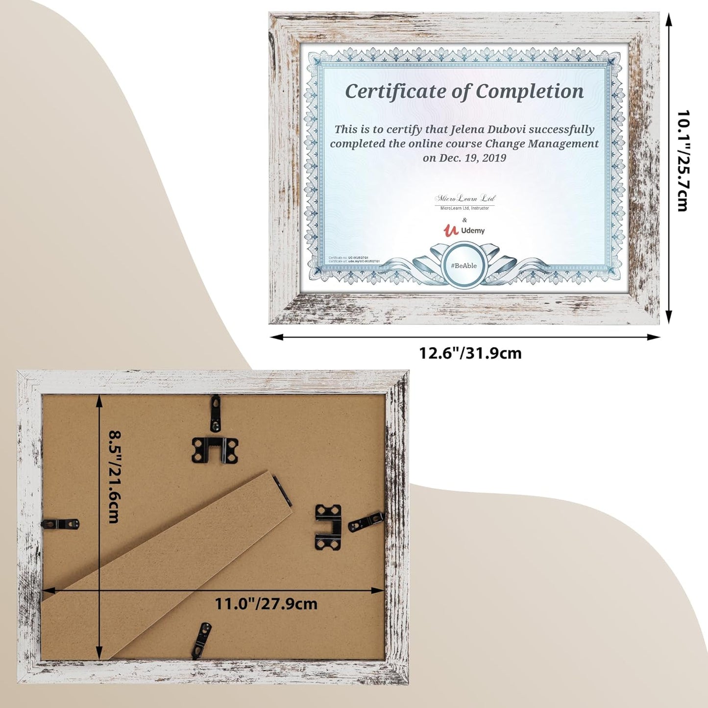 PETAFLOP Bulk Document Frames 8.5x11 Certificate Picture Frame Set of 18, Distressed White Frame for Wall Tabletop Vertically and Horizontally