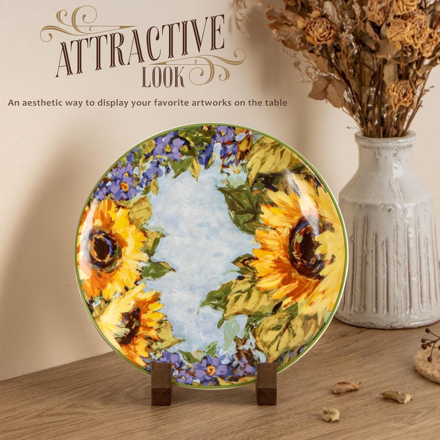 Plate Display Stand, 6 Inch Plate Holder for Displaying, Decorative Picture Frame Dish Photo Plaque Platter Wood Stand
