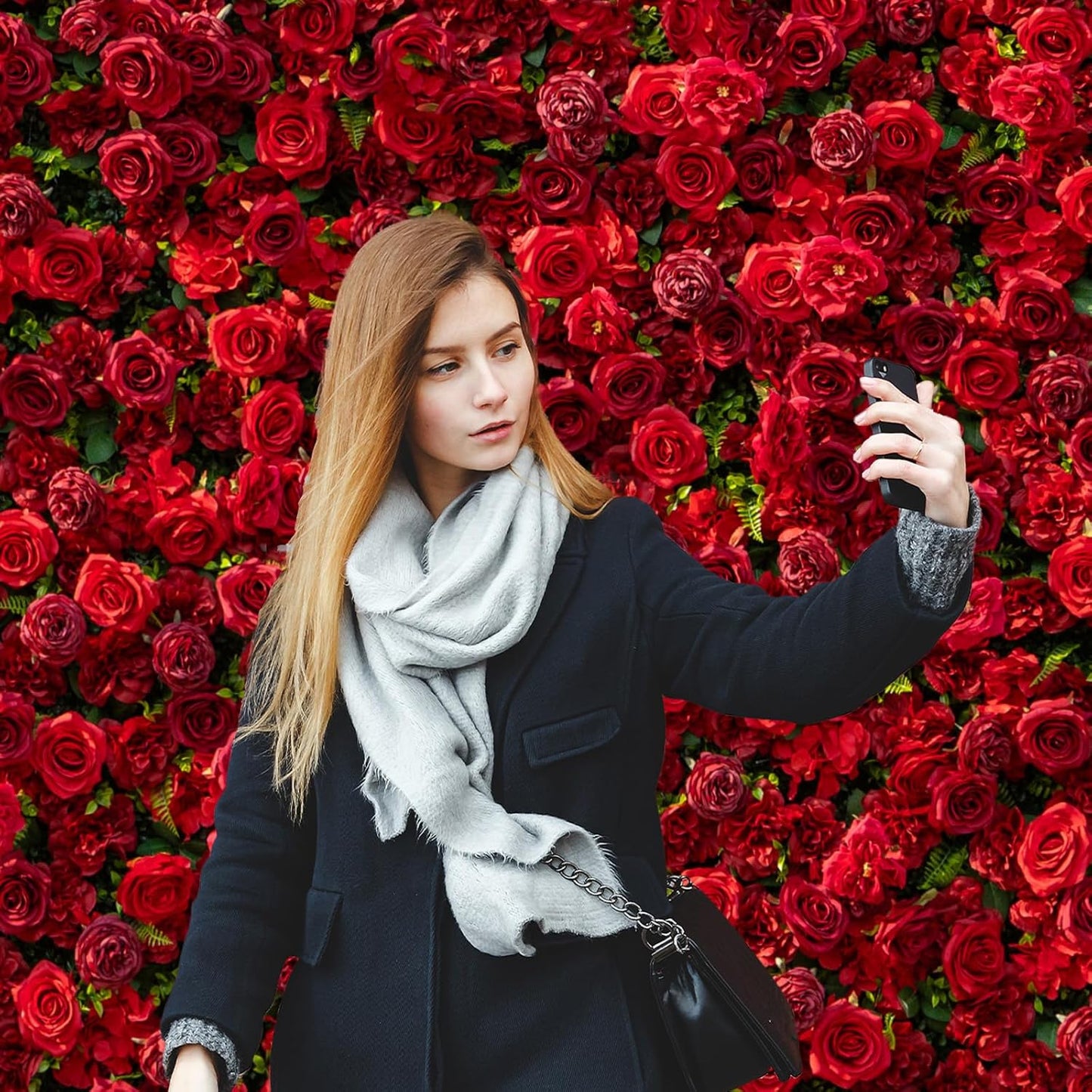 Artificial Flower Wall Panels, Luxury 5D Silk Red Rose Backdrop Decor for Wedding Celebrations, Festive Party and Home Decorating, Quick Assembly and Storage, both Eco ＆ Pet Friendly, 4ft*8ft.