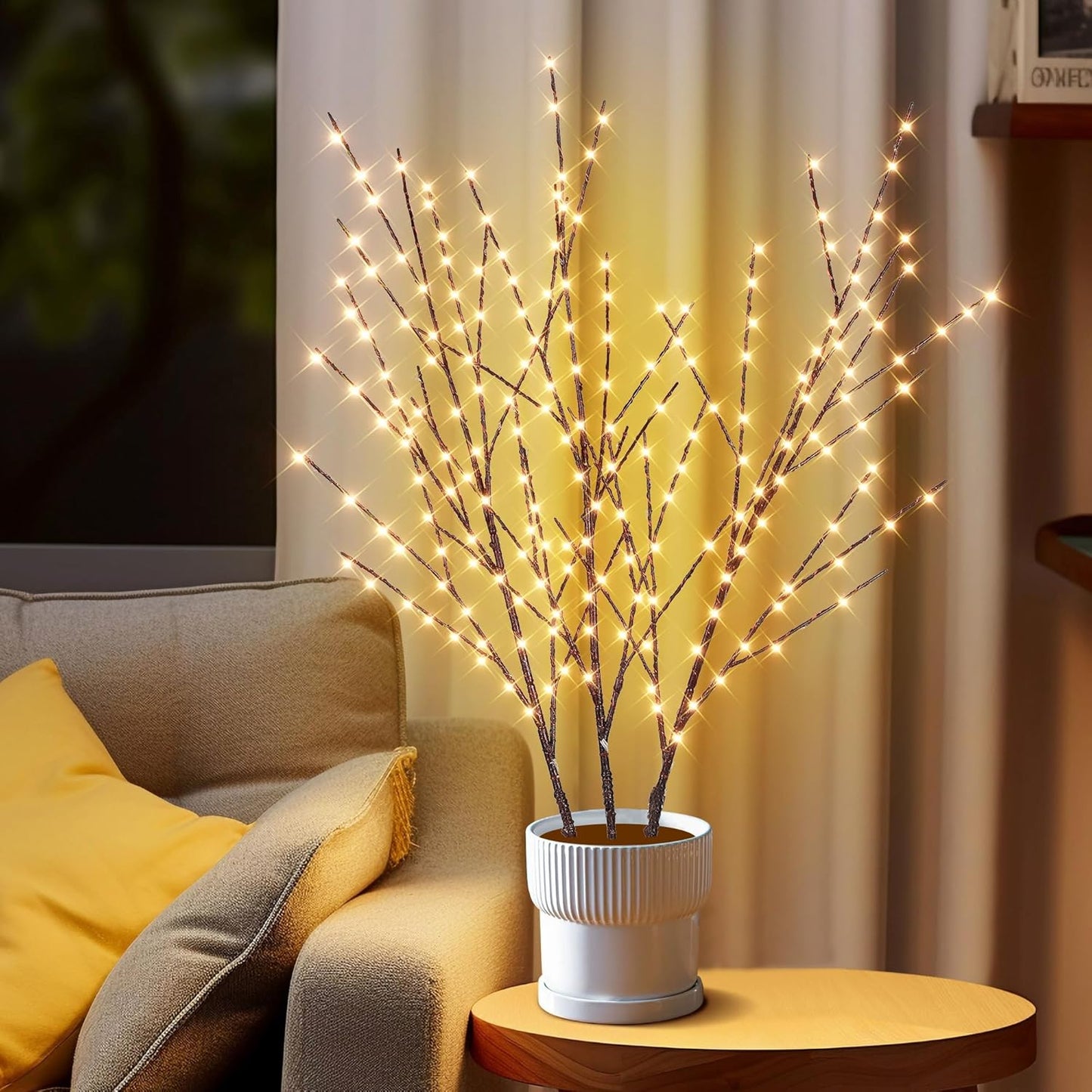 33in Lighted Branches with 180 LED Lights, Twinkling Light Up Tree with Timer, DIY Flexible Lighted Branches for Home Décor, Bedroom, Wedding, Party