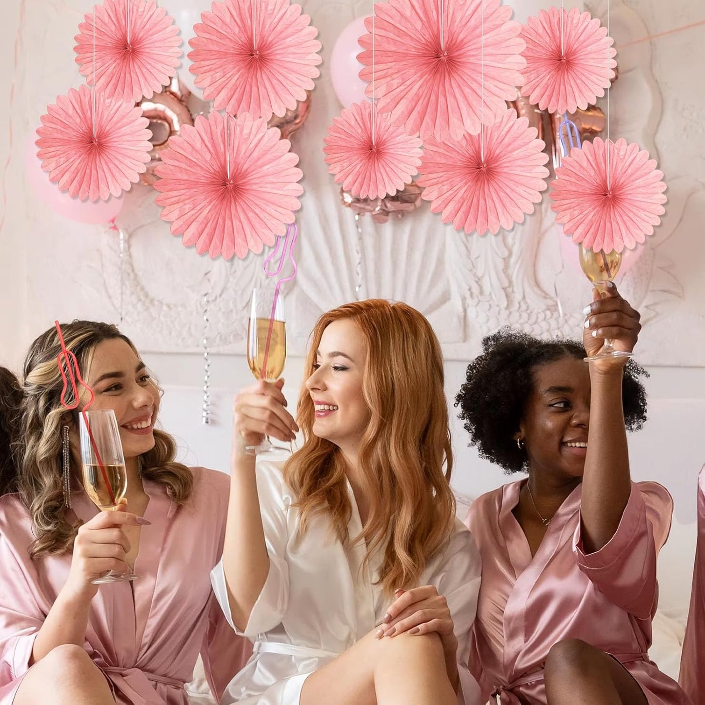 20 Pcs Light Pink Hanging Paper Fan, Round Paper Fans Decorations Set for Weddings, Birthdays, Engagement, Bridal Shower, Baby Shower Event, Graduation, Party Supplies Decor