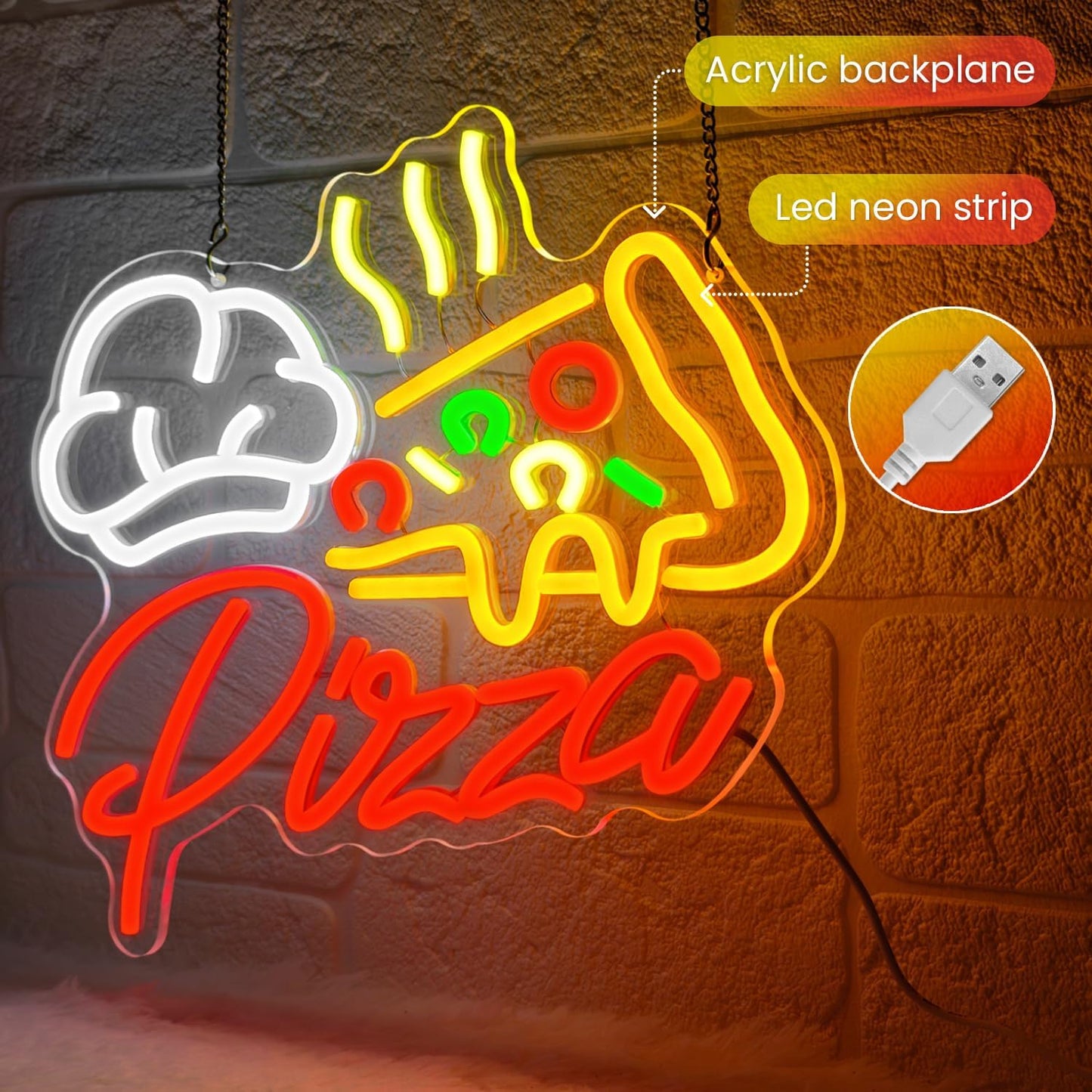 Pizza Neon Sign,Colorful Pizza Neon Signs for Wall Decor,Pizza Shaped Led Signs for Business Fast Food,Dimmable Pizza Neon Lights forKitchen,Light up Pizza Sign for Restaurant Pizza Shop