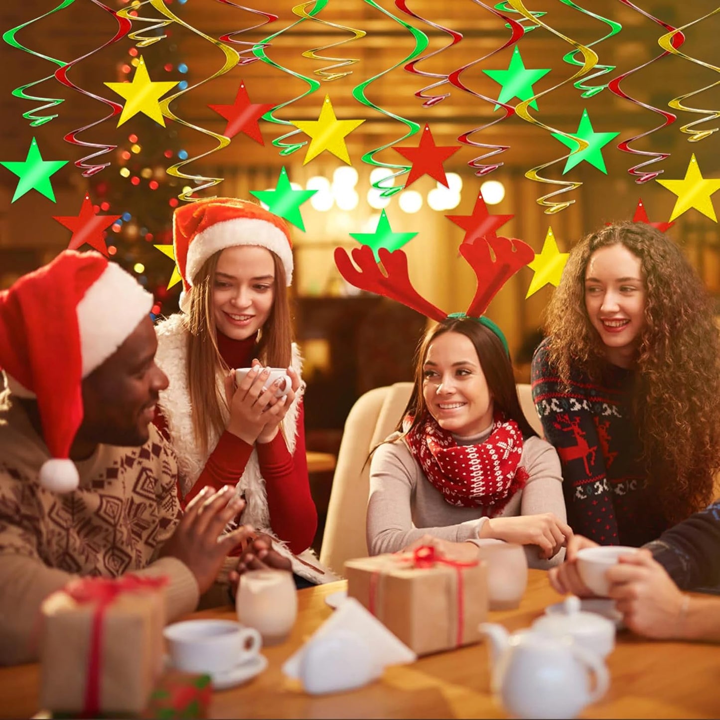 BEISHIDA Green Gold Star Hanging Swirl Decorations, Birthday Hanging Party Supplies for Christmas Wedding Baby Shower Birthday Decorations,Pack of 15