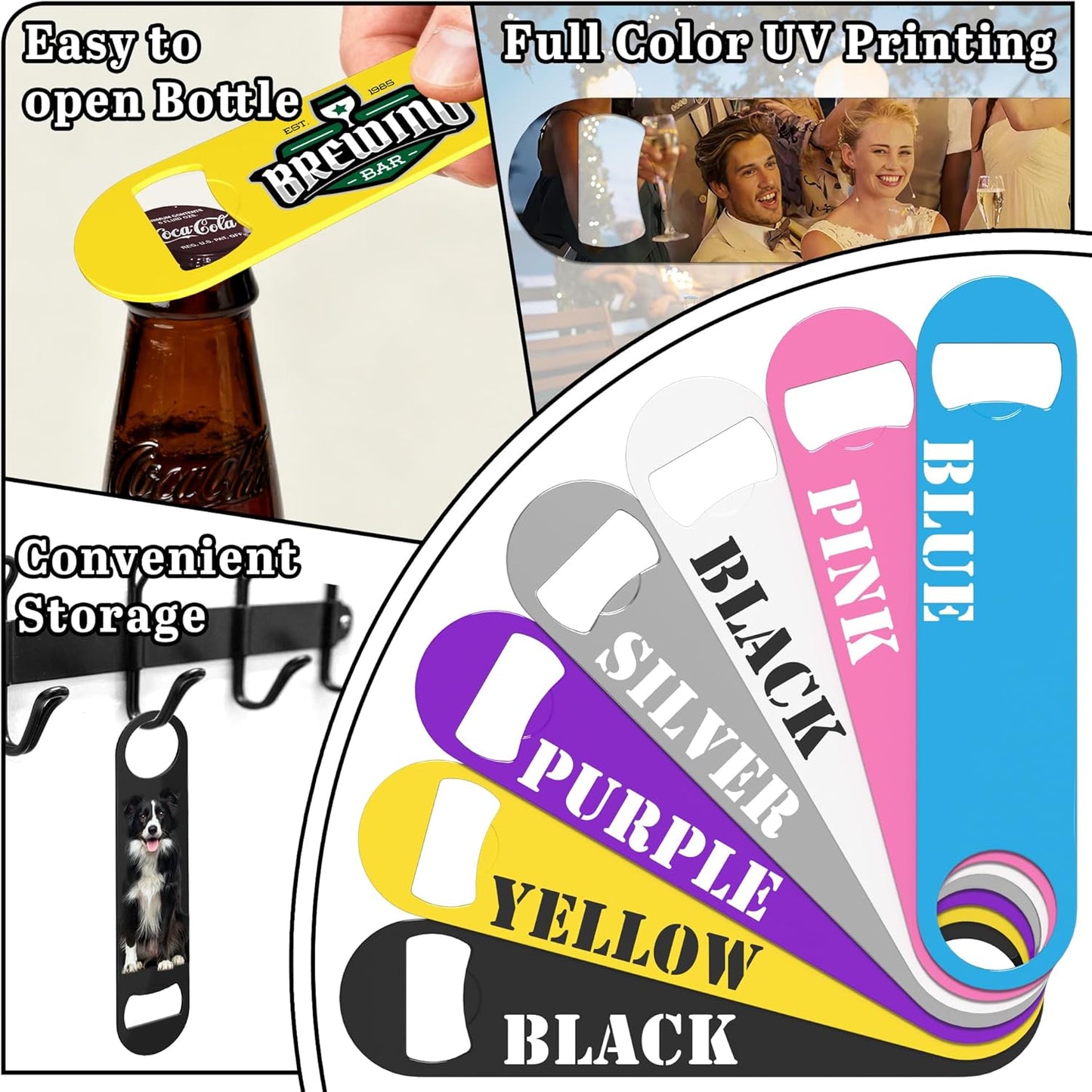 5-100 Custom Bottle Opener, Personalized Bottle Opener Stainless Steel with Customized Photo/Text in Full Color Printing, Colorful Beer Opener for Bar, Restaurant, Party, Wedding Favors (TWO PHOTO)