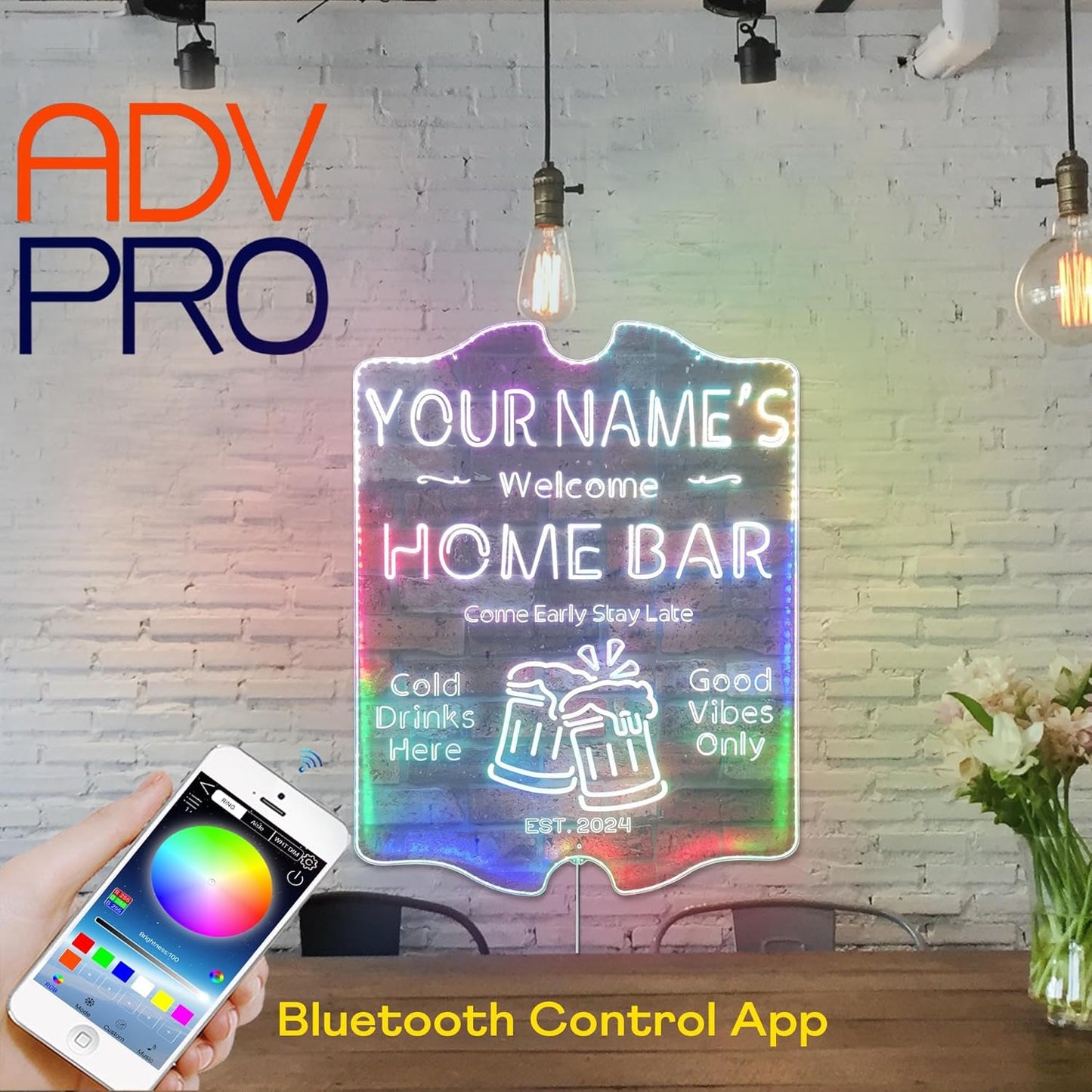 ADVPRO Personalized Your Name Home Bar RGB Dynamic Glam LED Sign - Cut-to-Edge Shape - Smart 3D Decoration - Multicolor Signage st06s86-fnd-p11-tm-c