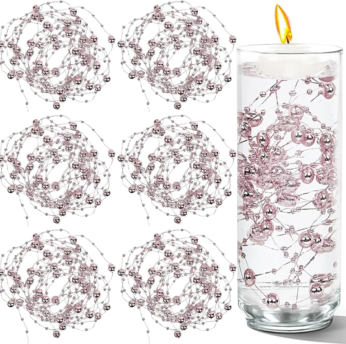 100 PCS Artificial Floating Beads for Centerpieces Vases, Rose Gold 8+3mm String Beads for Wedding Party Faux Pearl String for Decorating, String Pearls for Crafts Vase Filler