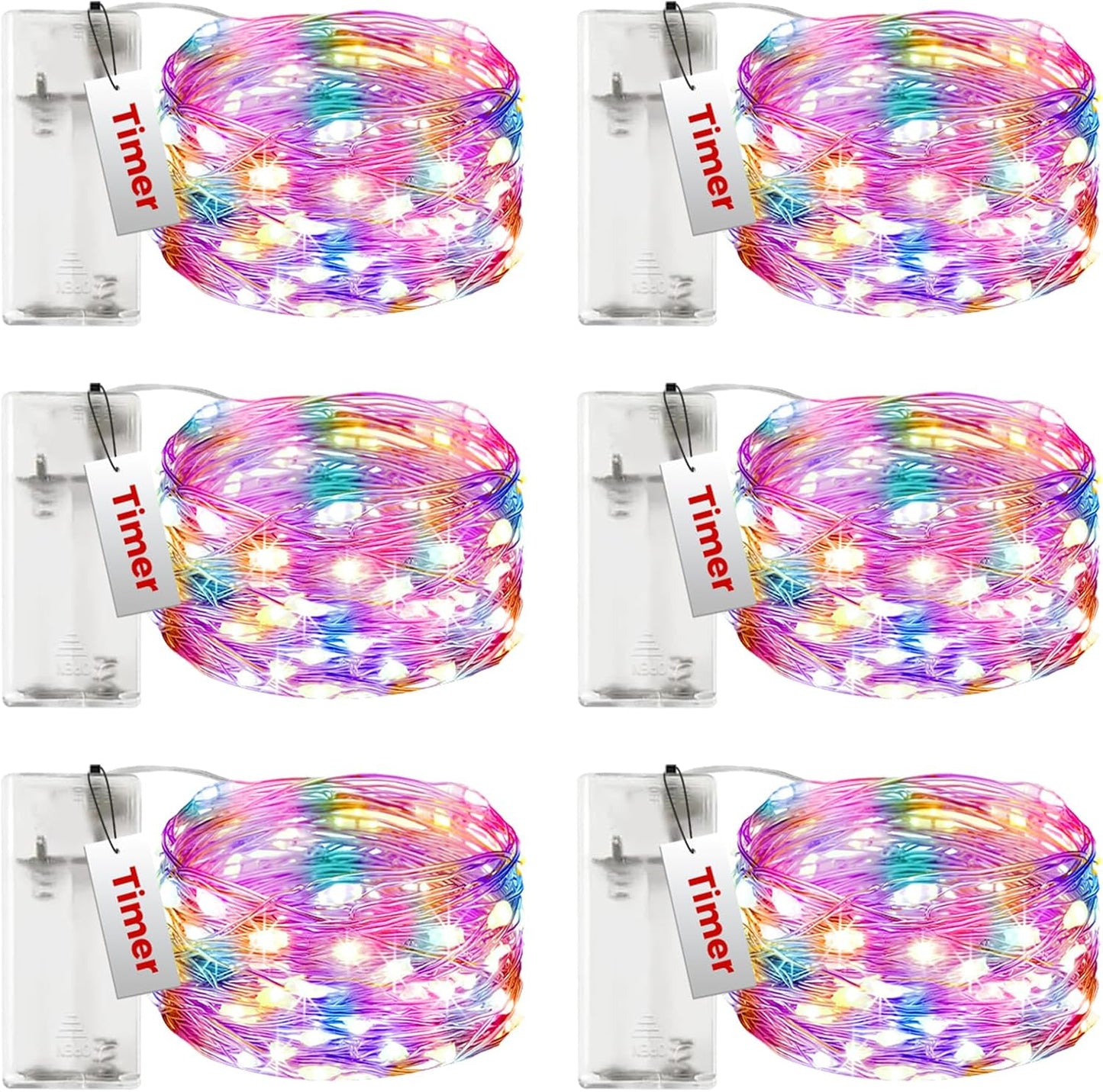 btfarm 6 Pack Fairy Lights Battery Operated with Timer, 10FT 30LED Twinkle Lights Waterproof, Copper Wire Christmas String Lights Battery Powered for Indoor Outdoor Wedding Party Holiday Decorations
