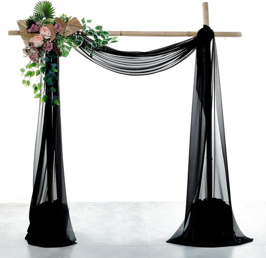 VDS Pack of 2 Panel (30 Inch X 40 Feet) Wedding Arch Draping Fabric Sheer Chiffon Fabric Drapery for Wedding Ceremony Reception Swag Backdrop Canopy Chuppah ARBO Altars Decoration (Black)