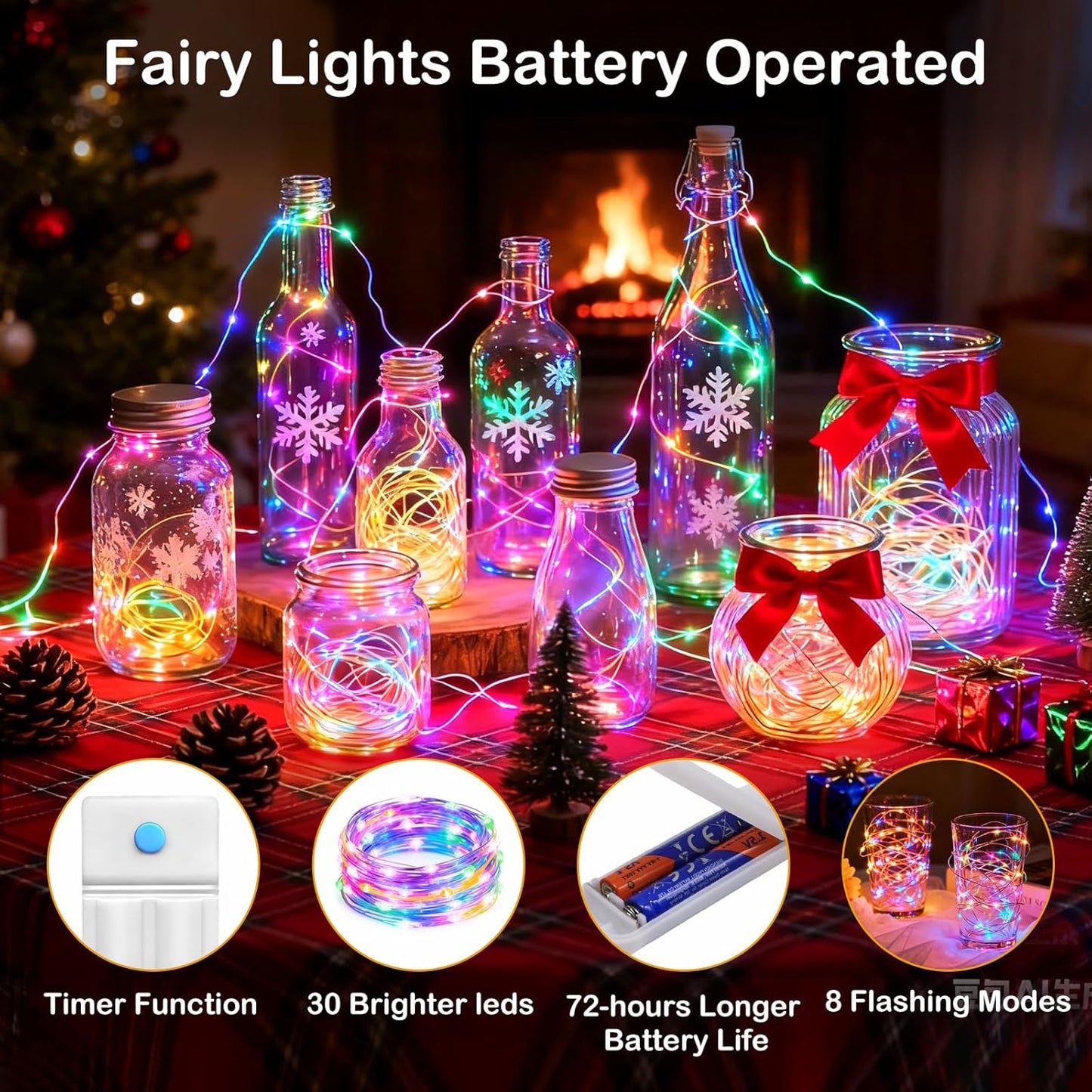 ZNYCYE 10 Pack 10ft 30 LED Mason Jar String Lights 8 Modes with Timer Waterproof Fairy Lights Upgraded Battery（Included Operated for DIY Wedding Party Mason Jar Christmas Decorations (Multi-Color)
