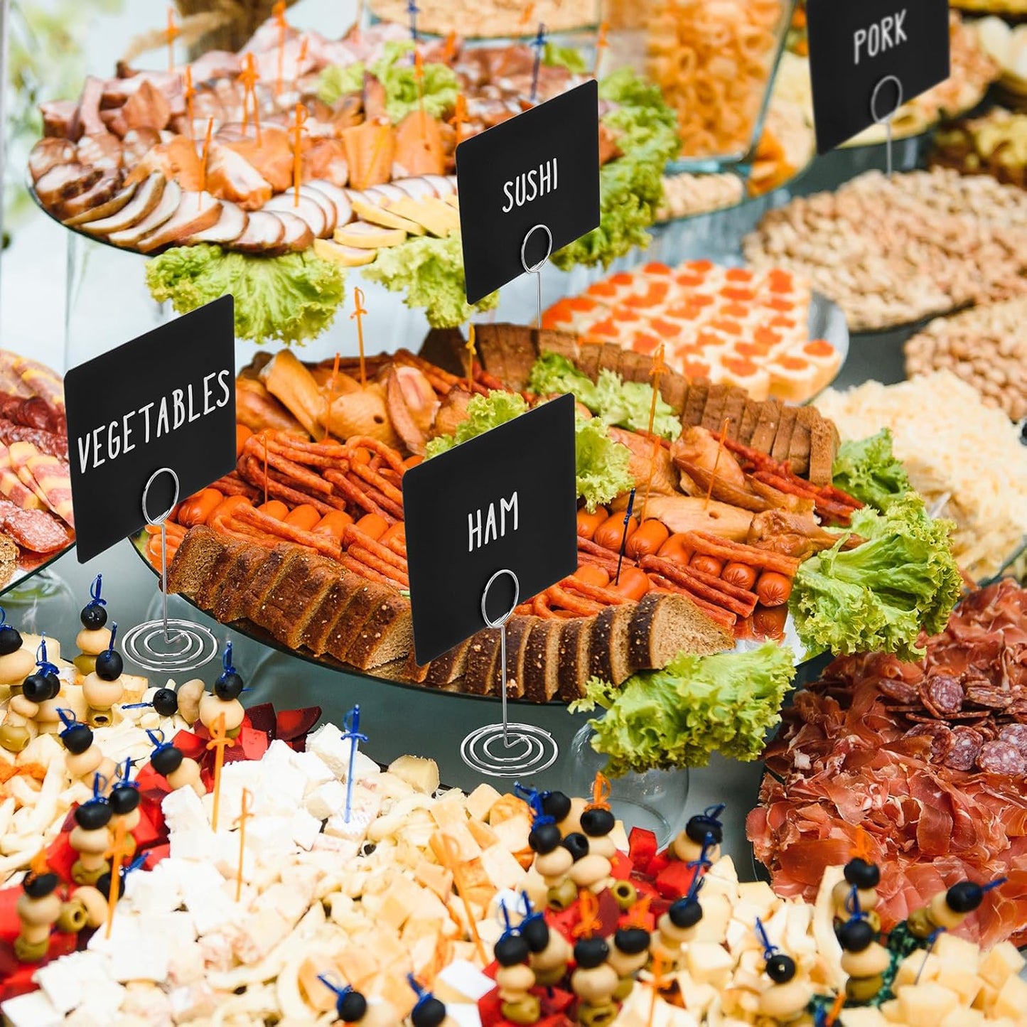 TecUnite 24 Pack Mini Chalkboard Signs, 4"x3" Small Table Place Cards with Metal Stand and 2 Marker Pens Food Labels for Party Buffet, Tabletop Blackboard Signs Name Tags for Wedding Bakery(Sliver)