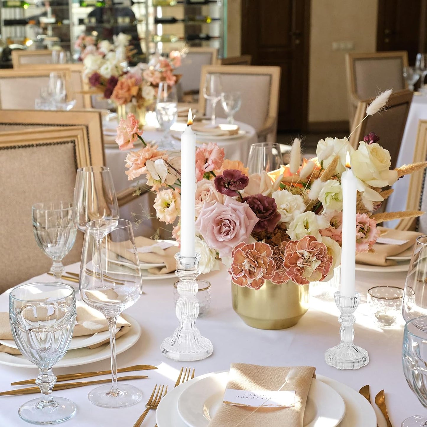 Mumufy 80 Pcs Glass Crystal Taper Candle Holders Clear Glass Candlestick Holder Fit 0.8 Inch Candles Crystal Decorative Candle Stand Centerpiece Table Wedding Dining Party (Classic,Clear)