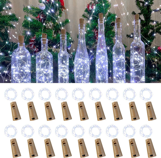 Wine Bottle Lights with Cork, 20 LEDs 6.6 Feet Silver Wire Cork Bottle Lights,Fairy Mini String Lights,for DIY Jar Halloween,Christmas,Party,Decor,Wedding Listing (18 Pack, Cool White)