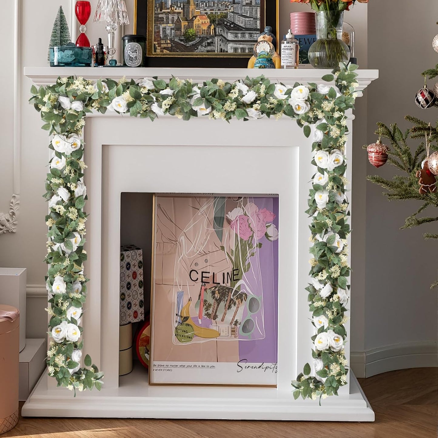 Uguisu 2 Pieces Artificial Eucalyptus Garland, 5.9 Feet Artificial Greenery, Spring Garland - for Wedding Decor, Parties, fireplaces, Tables, Indoor and Outdoor Decor. White