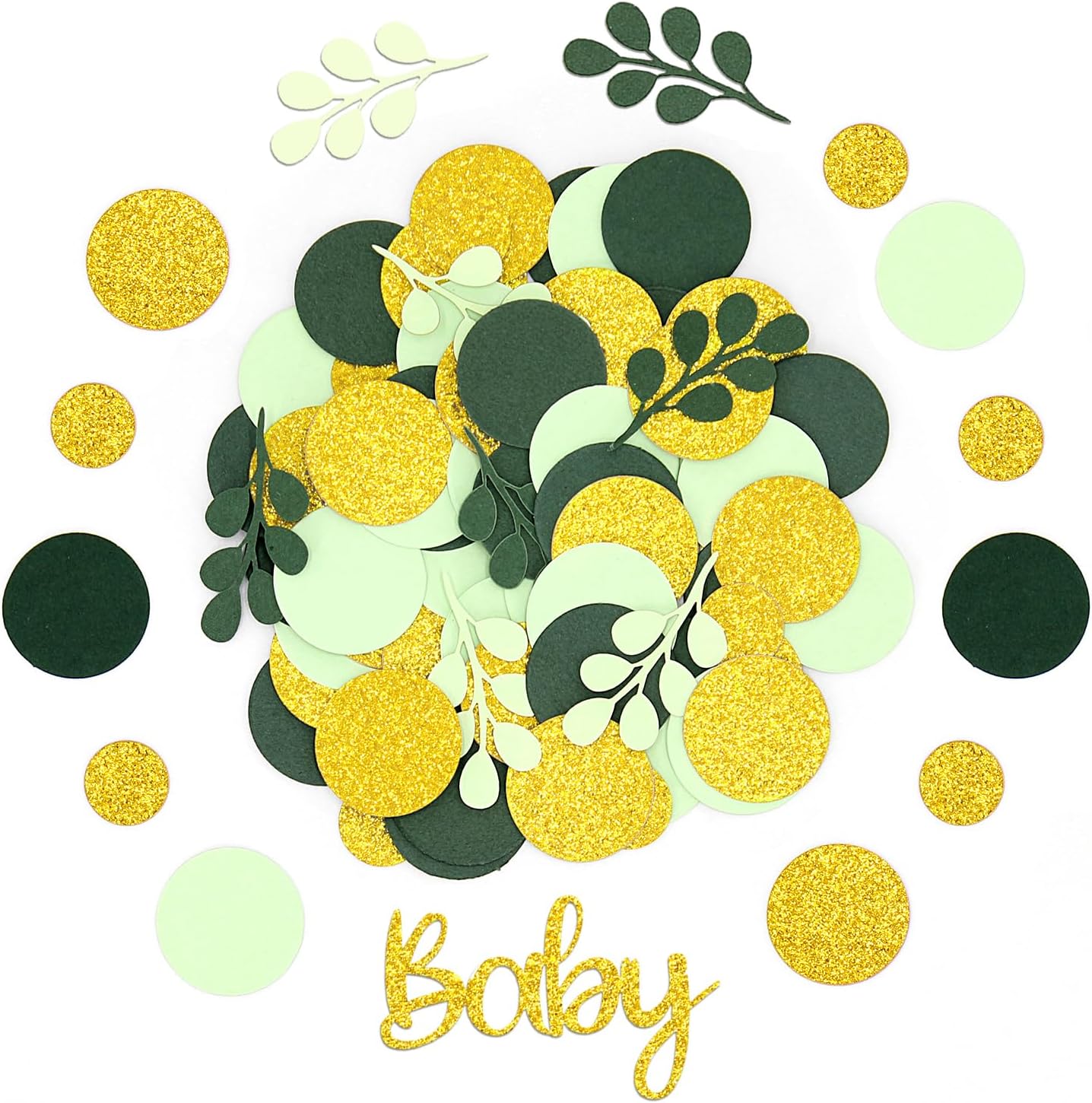 300PC Greenery Baby Shower Confetti for Gender Neutral Baby Shower Decorations Gold and Sage Green Circle Dots Table Confetti Scatter for Nature Girl Boy Birthday Gender Reveal Party Decor