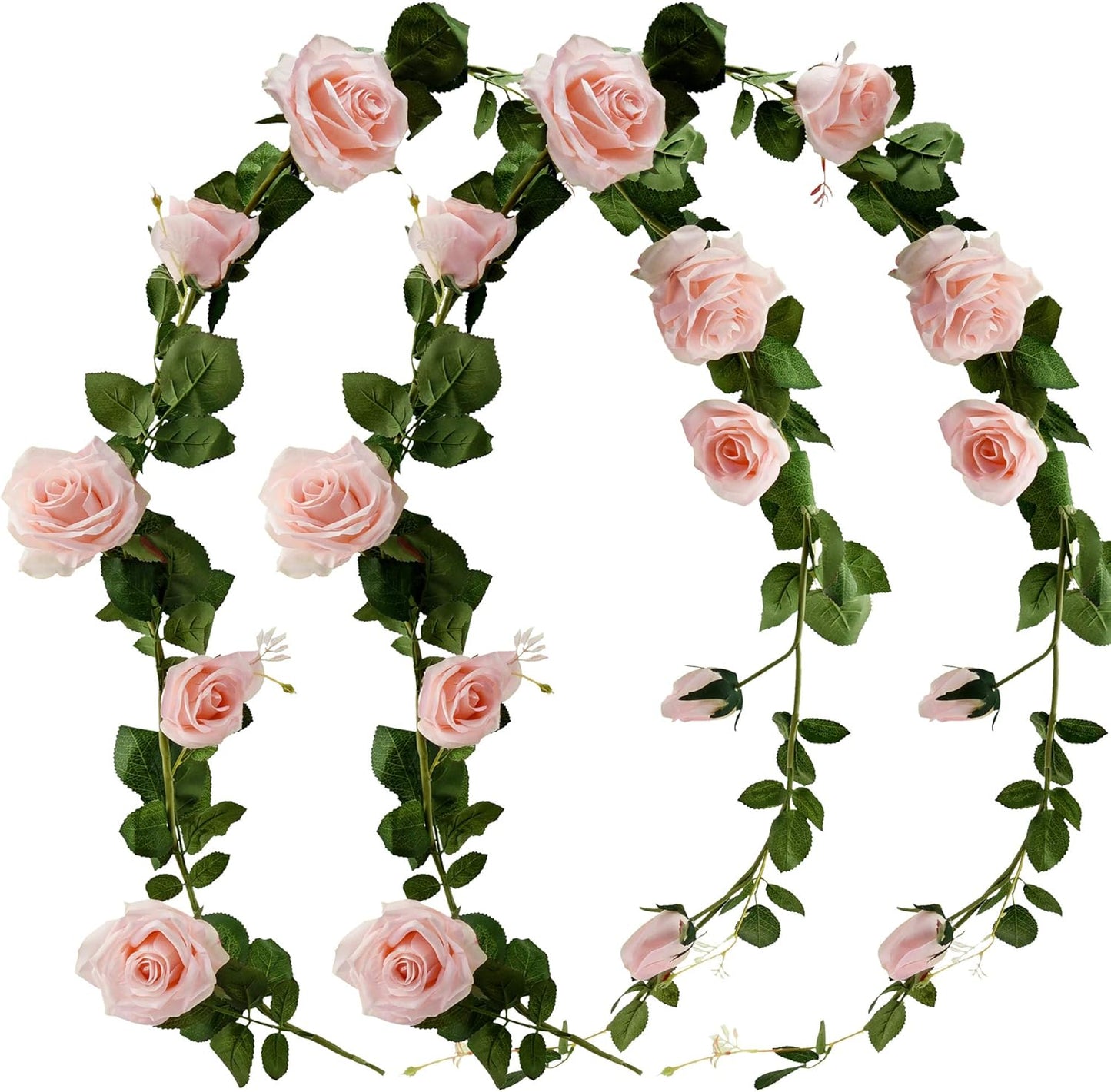 FiveSeasonStuff Dreamy Pink Artificial Silk Roses Flower Garland, Bendable Hanging Vines (2pcs, 11ft)