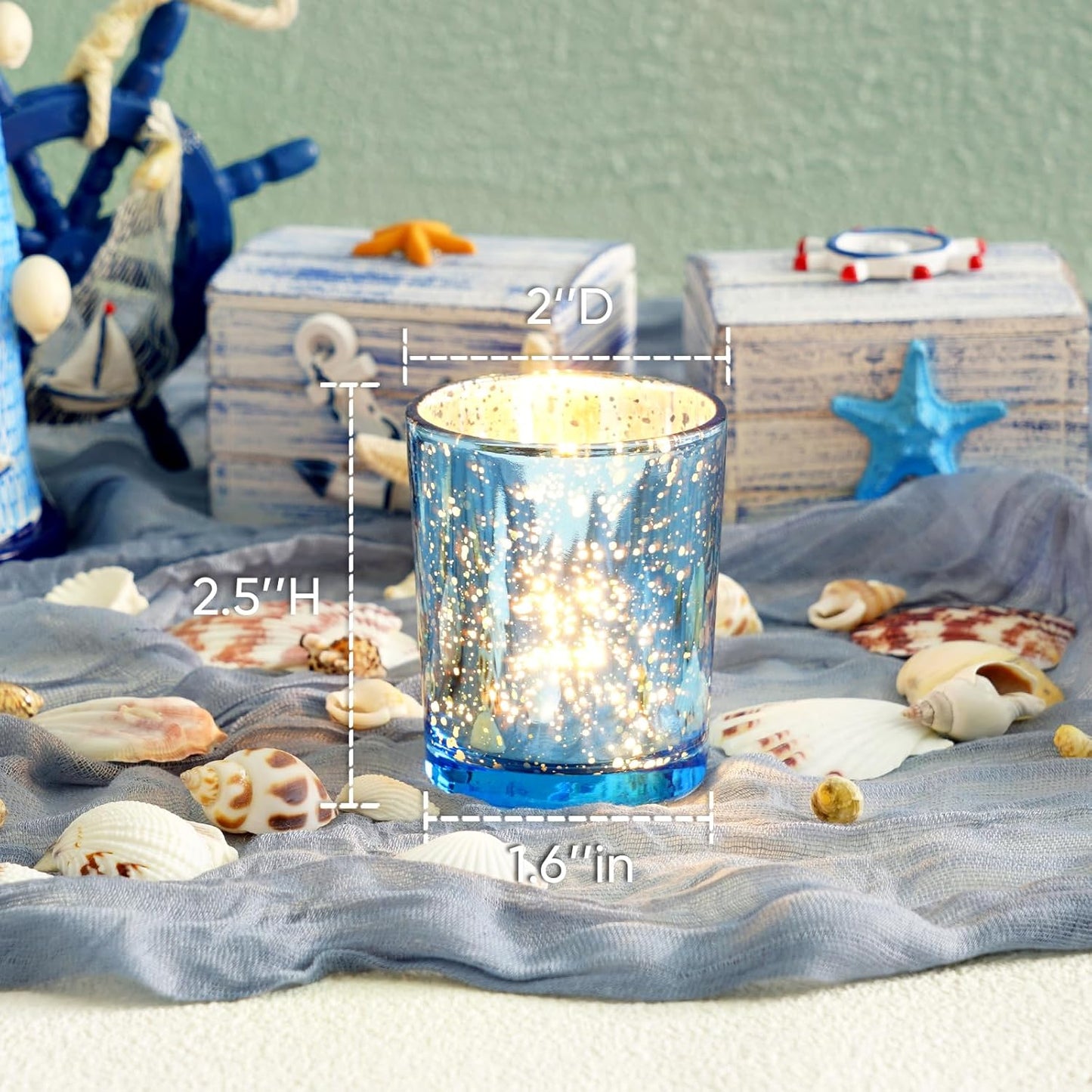 Homemory 12 Pcs Blue Votive Candle Holders, Mercury Glass Candle Holder, Tealight Candle Holders for Table Centerpieces, Baby Shower, Party, Anniversary, Wedding, Home Decor, Halloween, Christmas