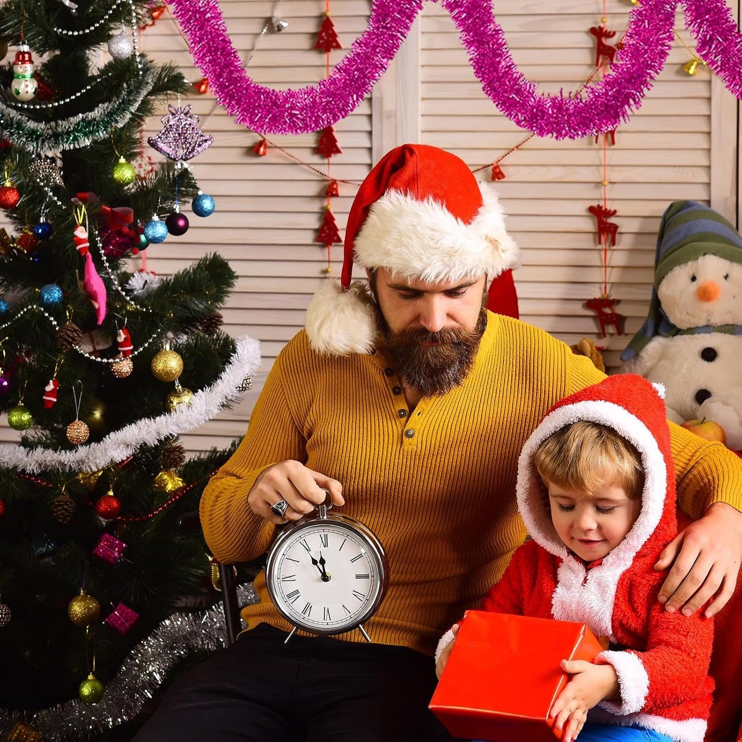 25 Feet Fuchsia Christmas Tinsel Garland, Metallic Foil Twist Garland Wall Hanging Tinsel Banner Backdrop for Parade Floats, Easter, Mother's Day, Birthday Party Decorations (4in x 25ft)