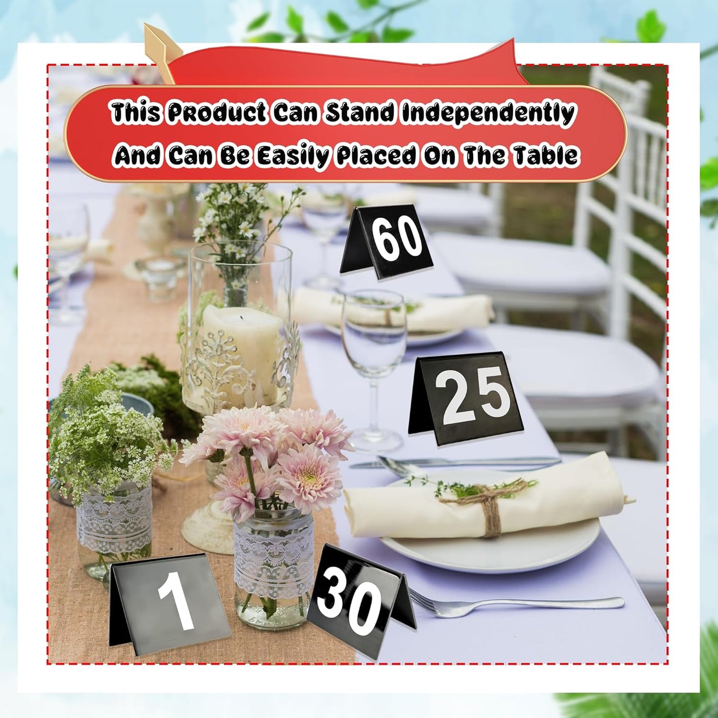 60 Pcs Black Acrylic Table Numbers 1-60 Double Sided Restaurant Table Order Number Wedding Numbers Cards for Party Banquets Service Receptions